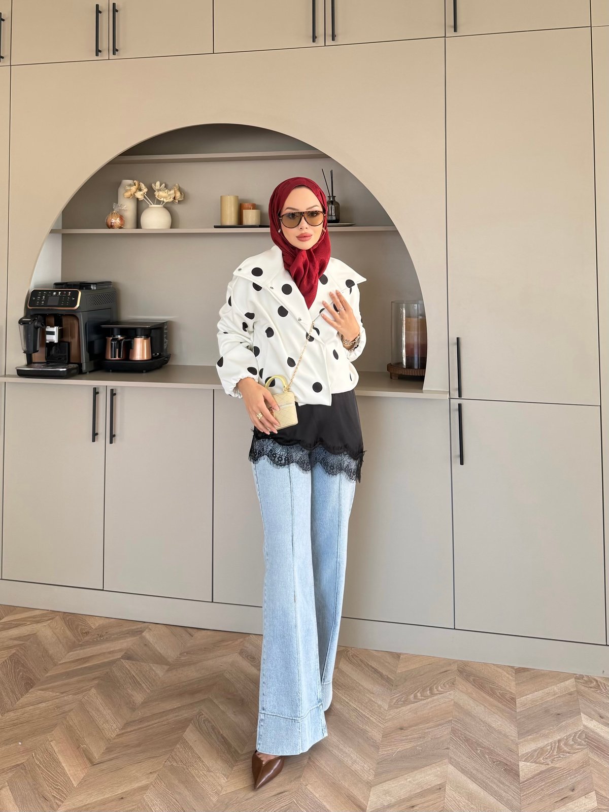 South Dik Yaka Puantiyeli Ceket Siyah-Beyaz