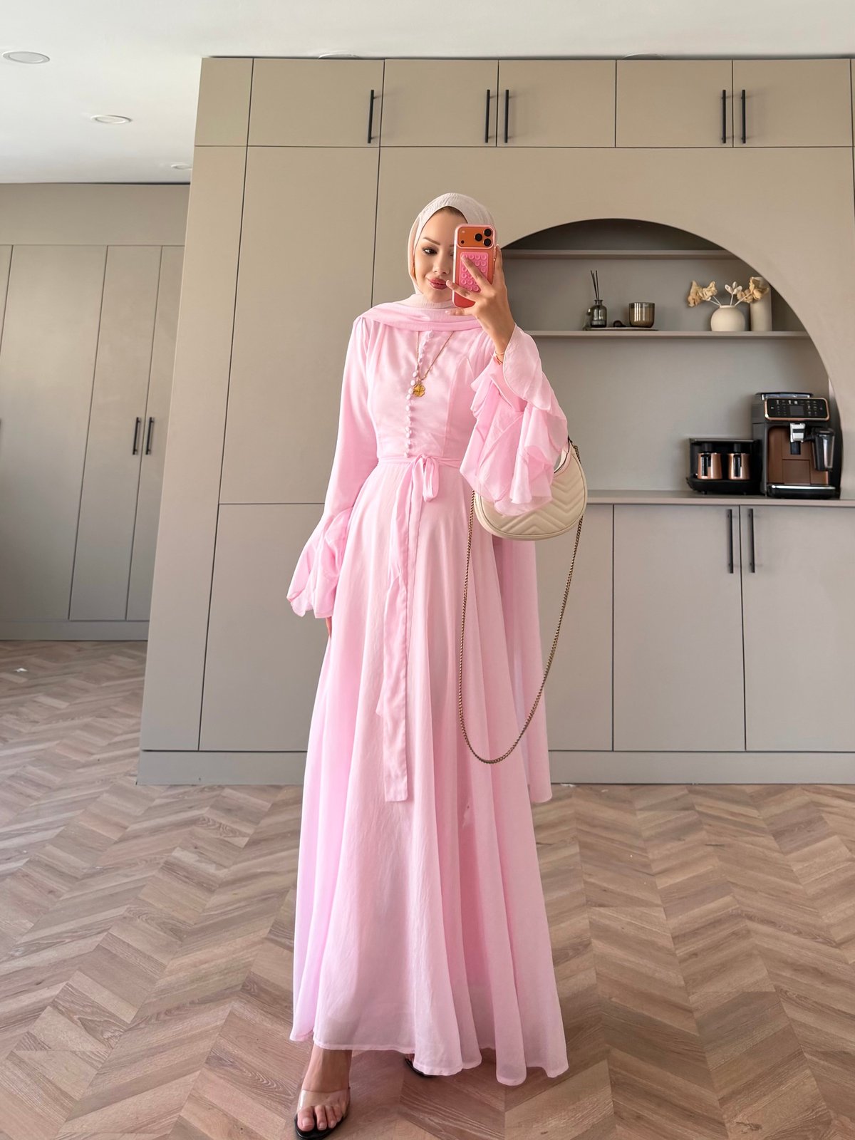 Stone Şallı Elbise Pembe (26177)