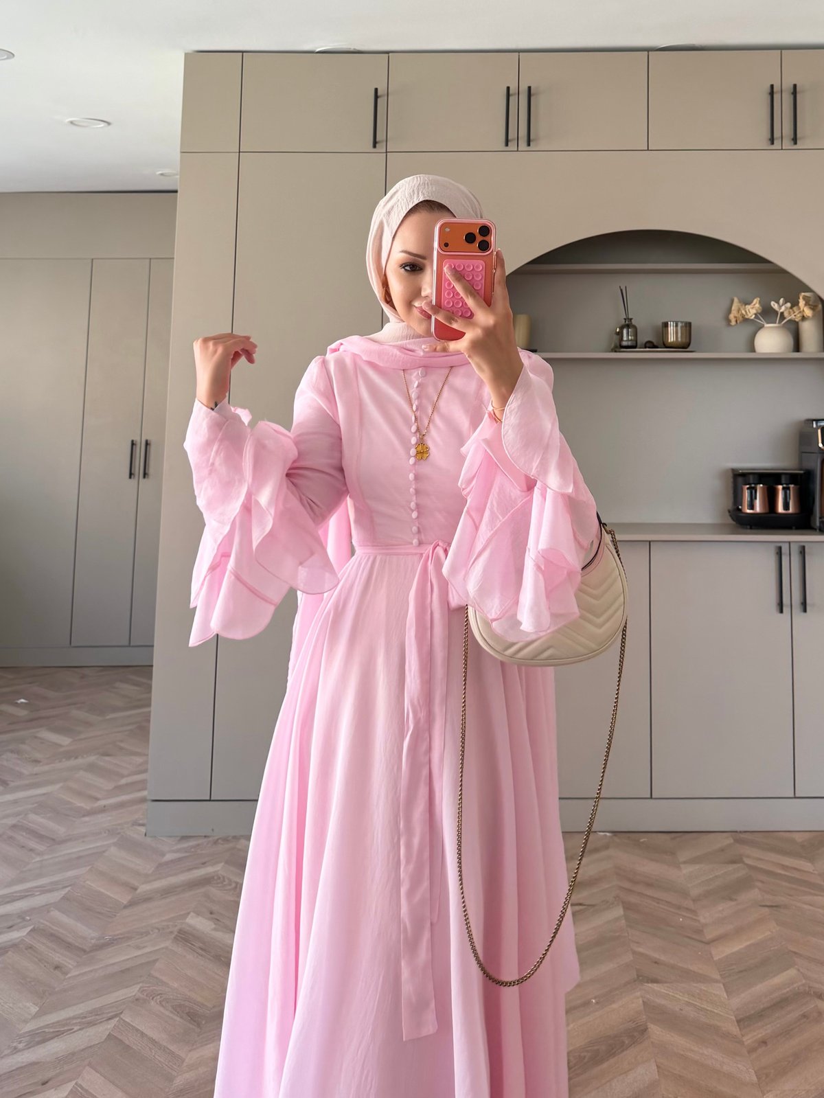 Stone Şallı Elbise Pembe (26177)