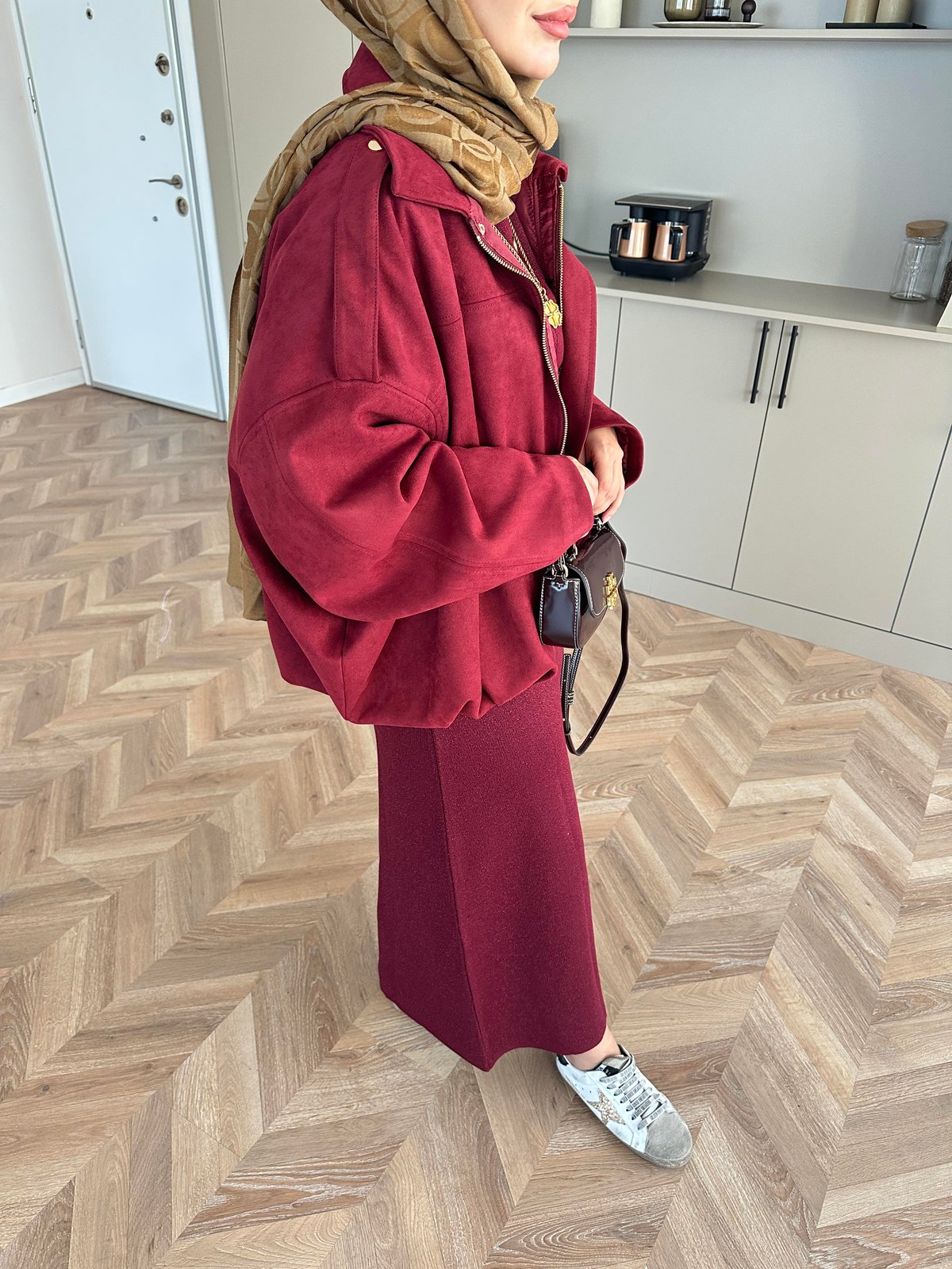 Süet Bomber Ceket Bordo