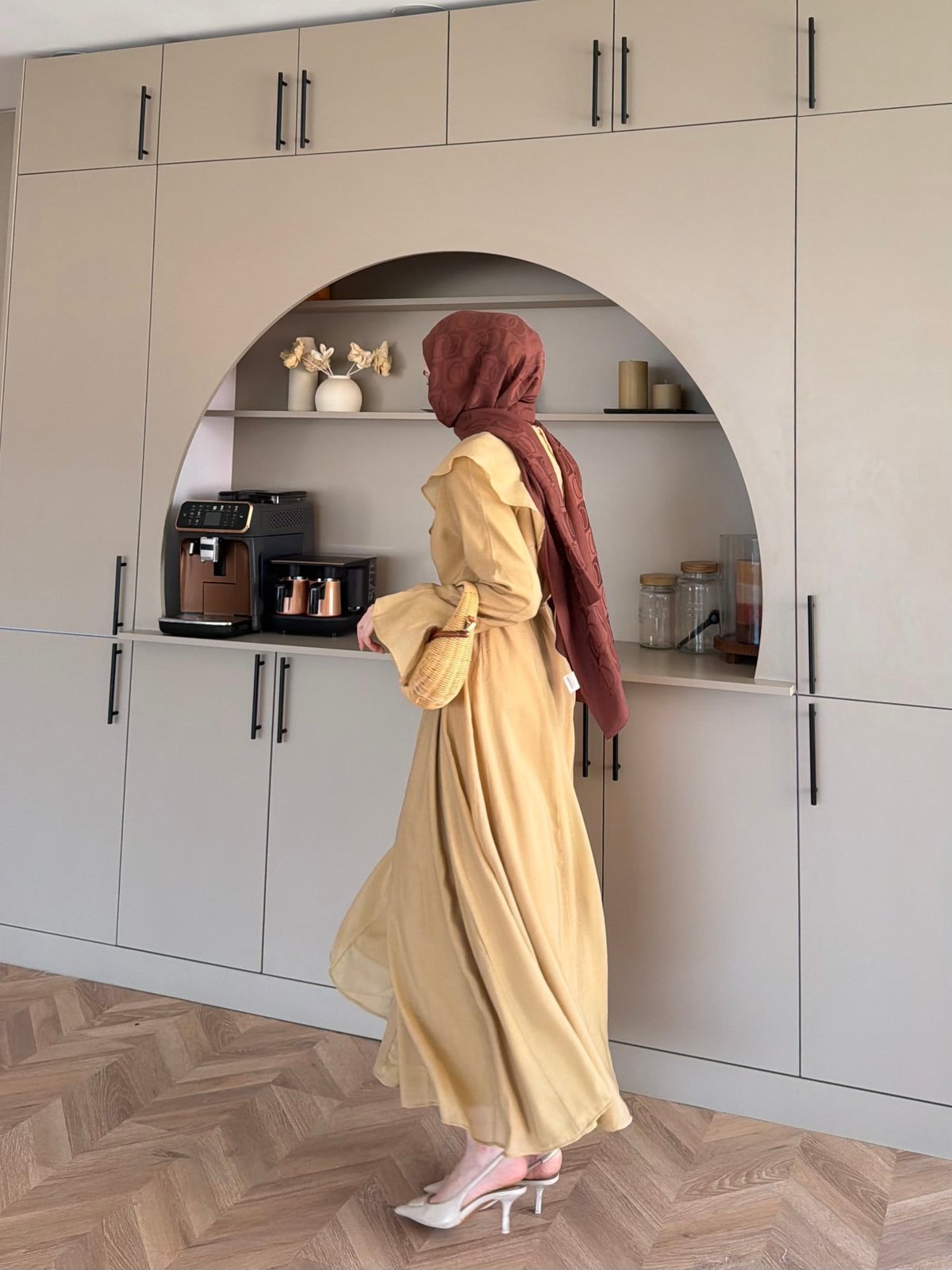Svetlana Yaka Detaylı Elbise Camel  (4459)
