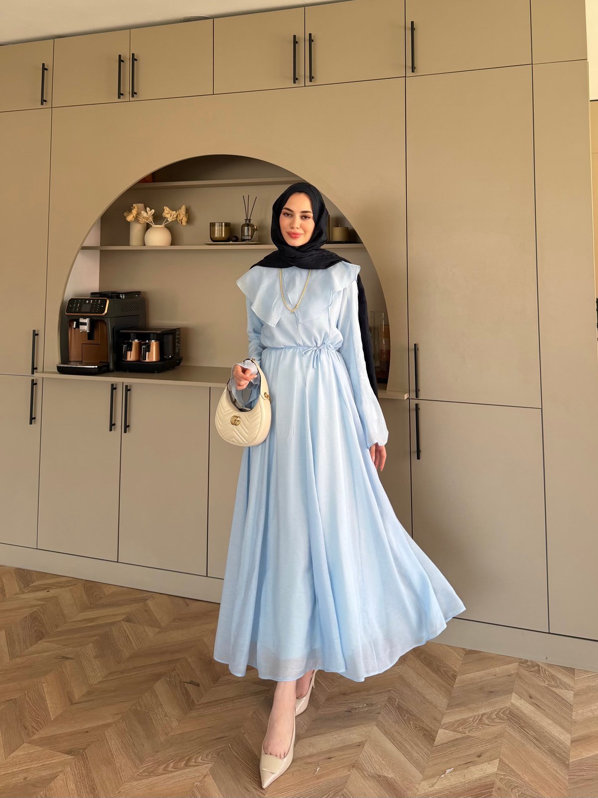 Svetlana Yaka Detaylı Elbise Mavi (4459)