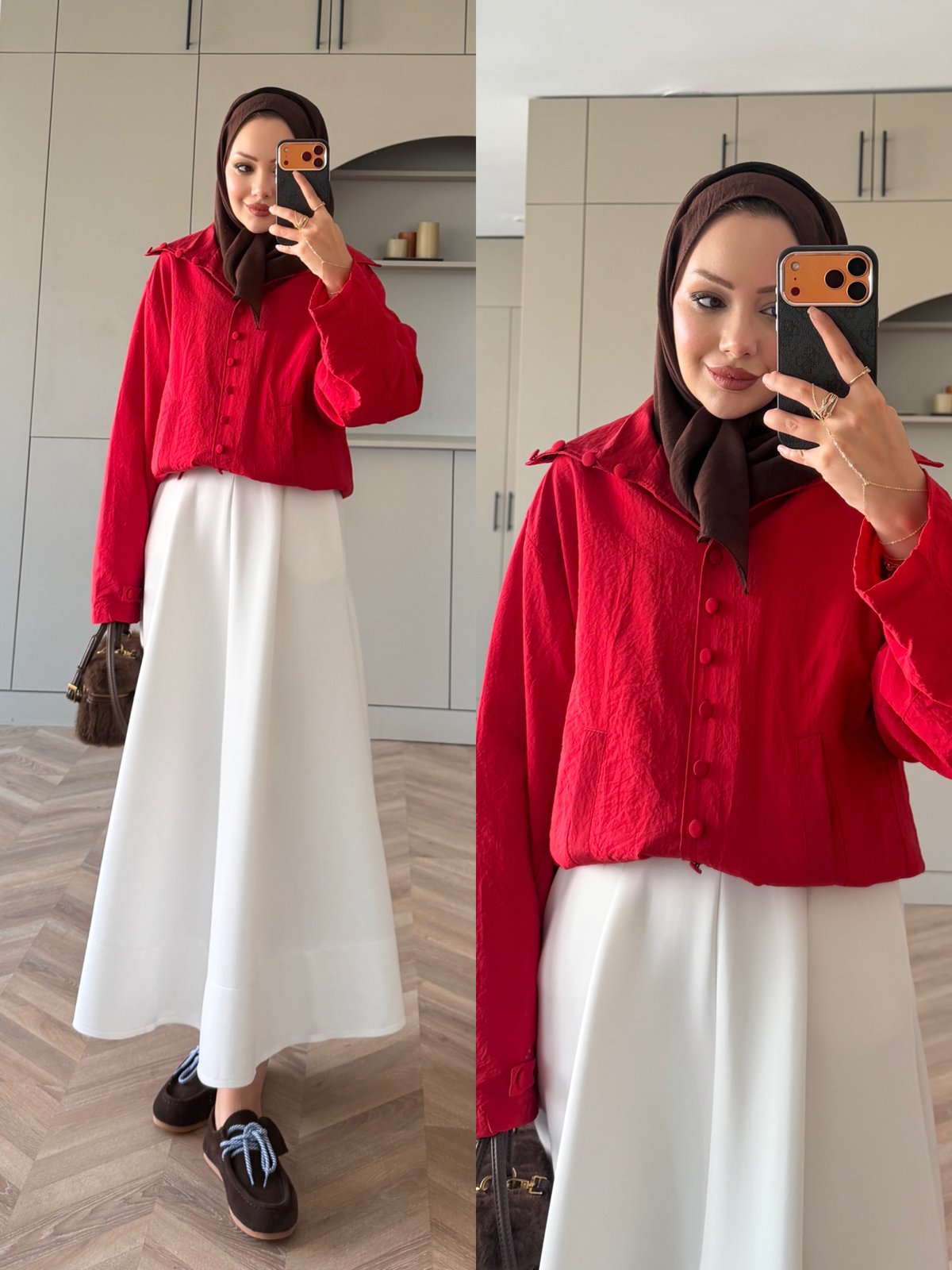 Tailor Düğmeli Yağmurluk Kırmızı (2383)
