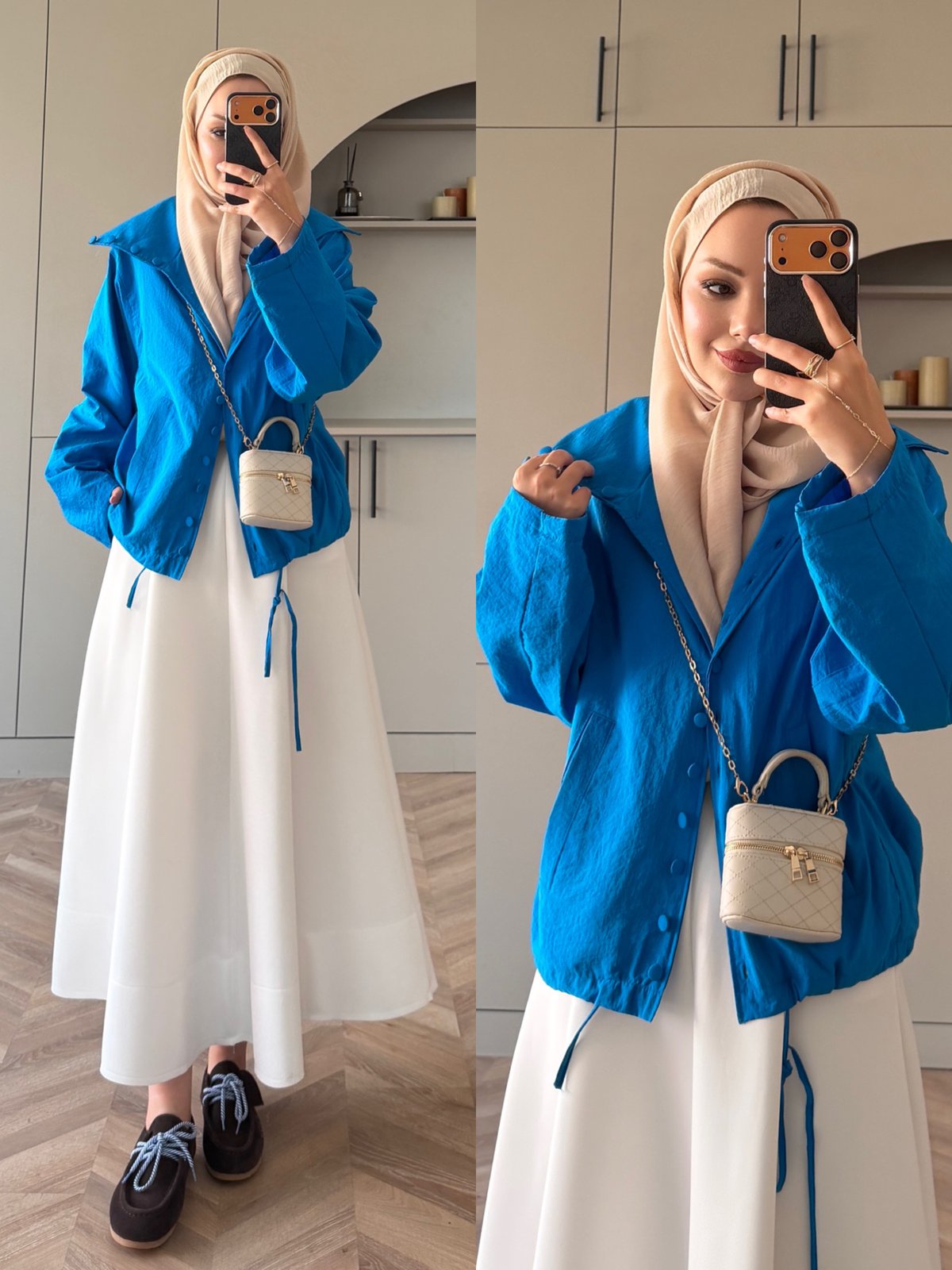 Leyla Düğmeli Yağmurluk Saks Mavisi (2383)