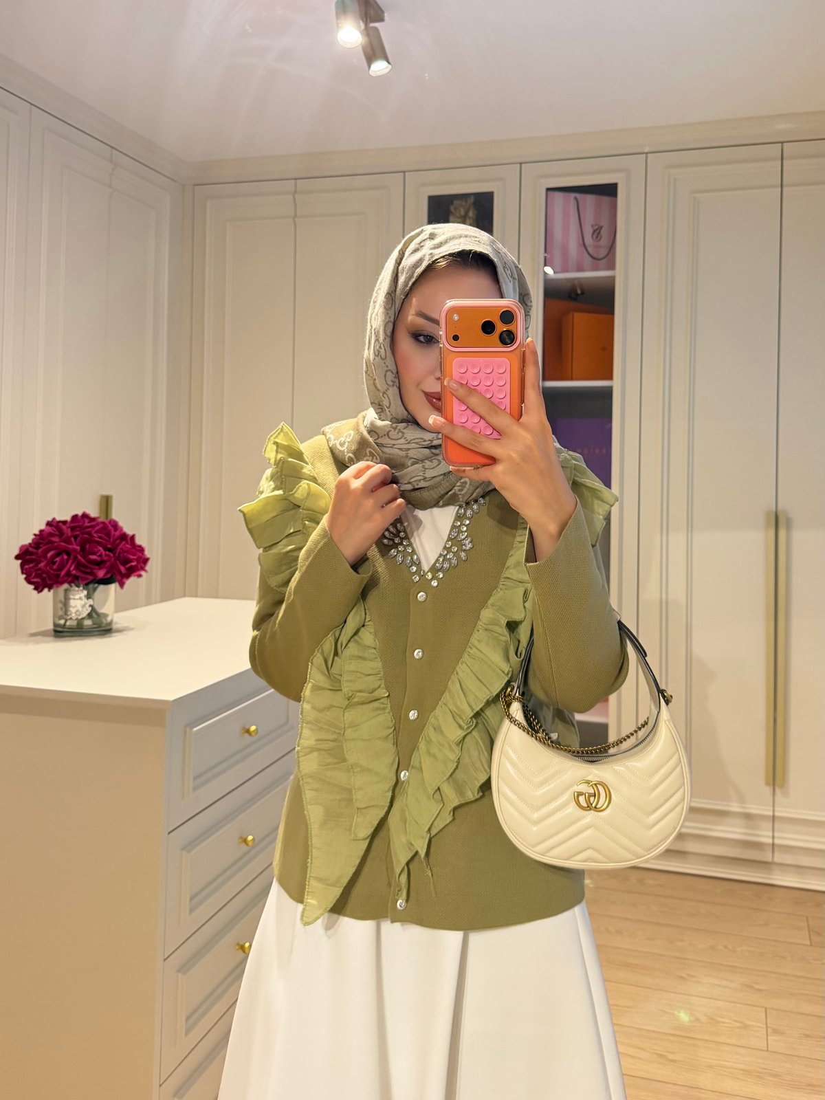 Taşlı Fırfırlı Örme Triko Hırka Haki (2030)