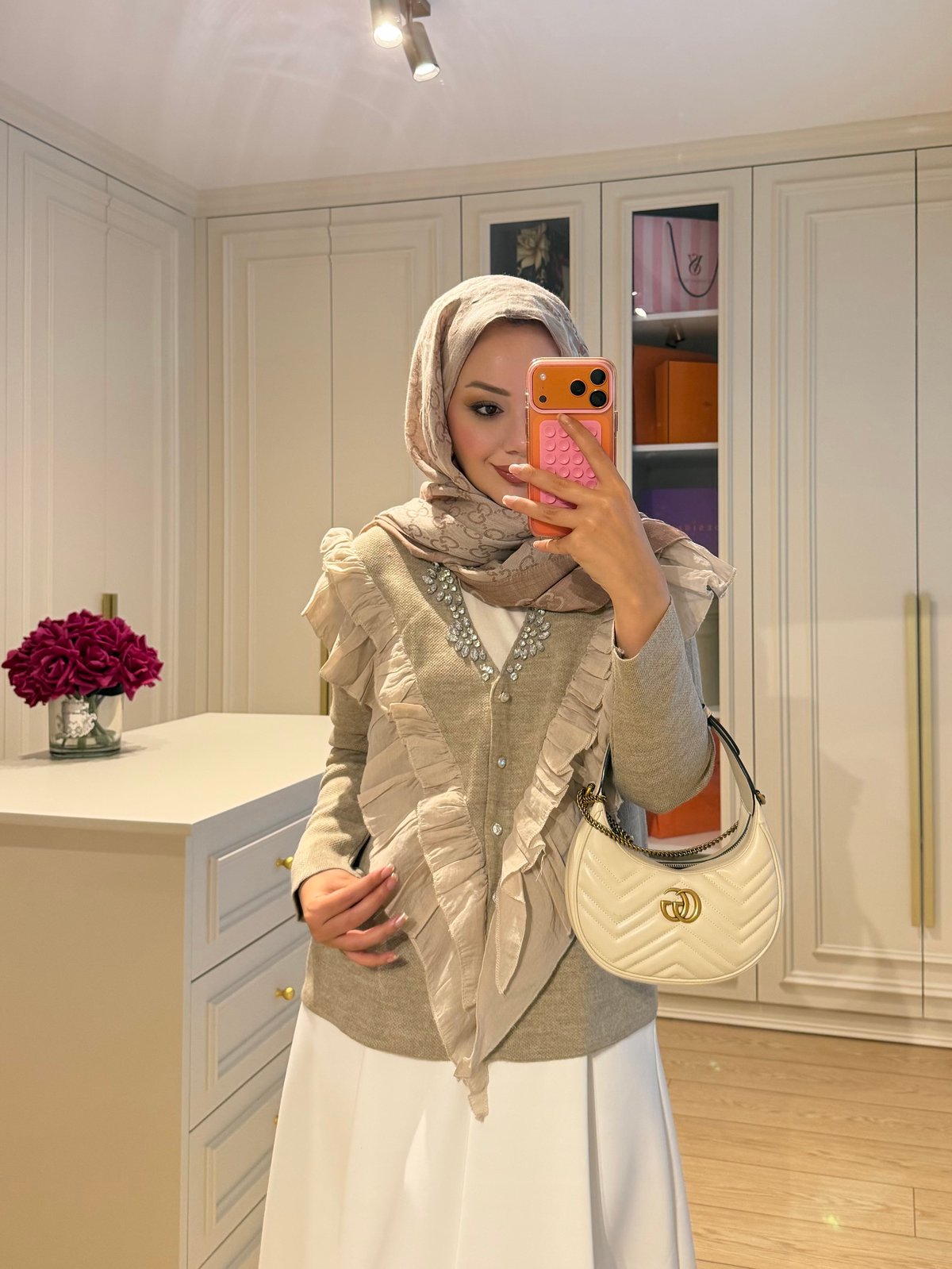 Taşlı Fırfırlı Örme Triko Hırka Vizon (2030)