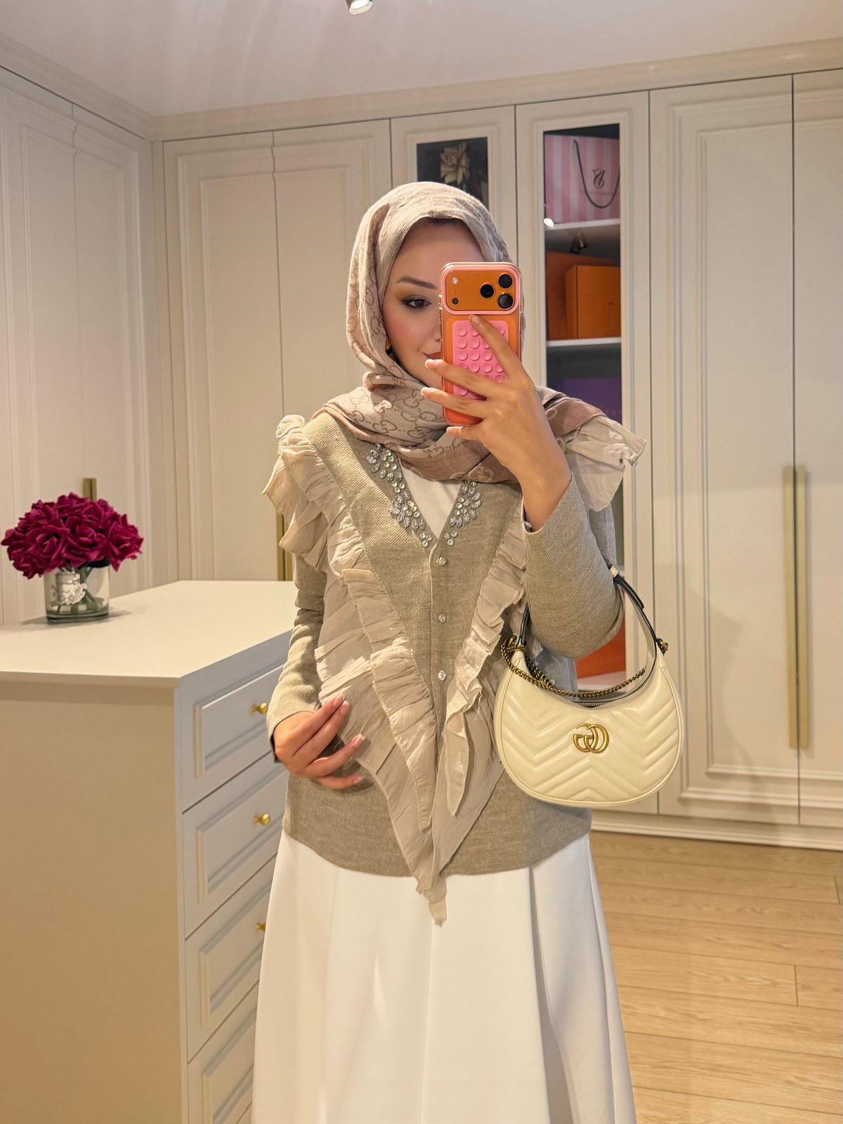 Taşlı Fırfırlı Örme Triko Hırka Vizon (2030)