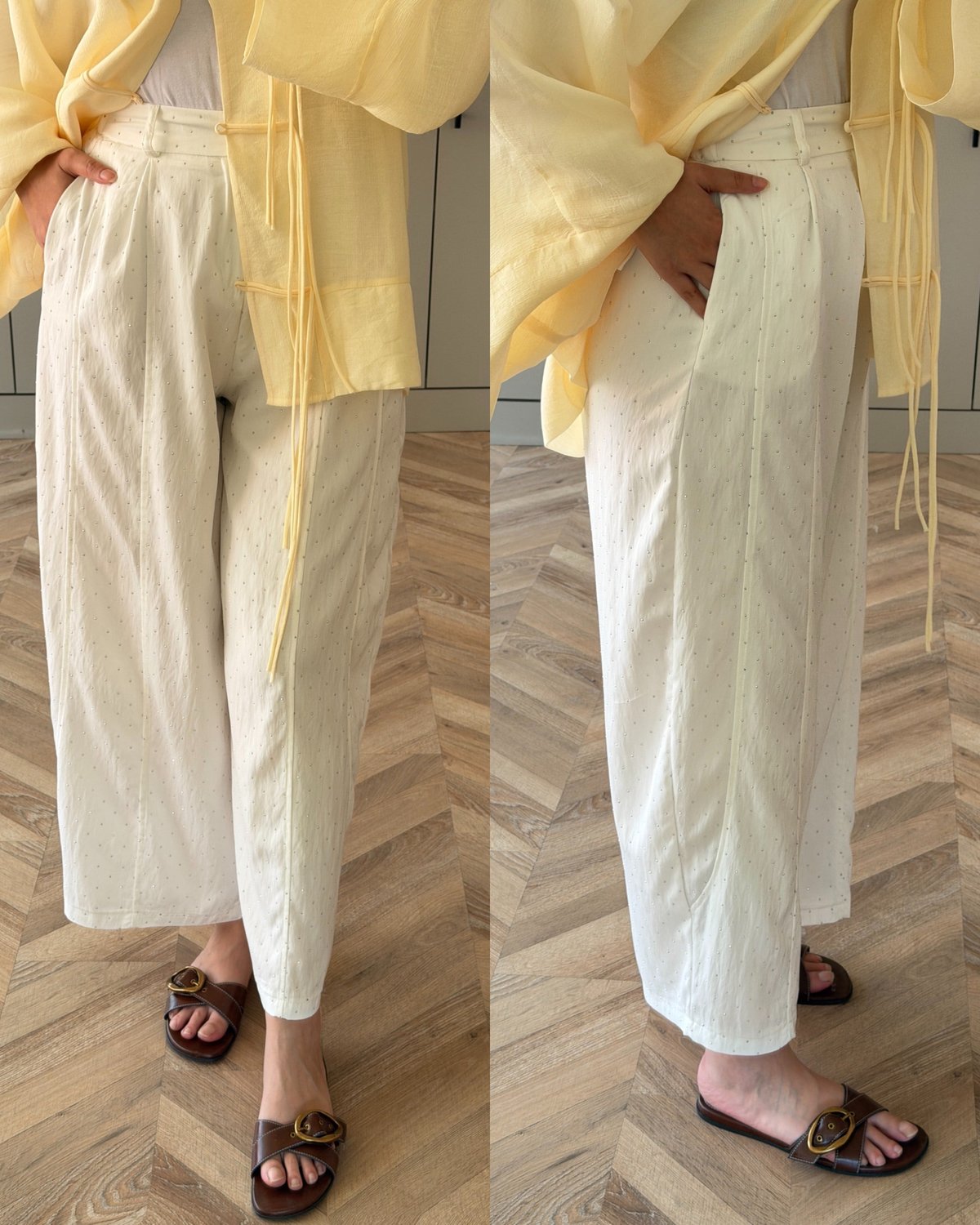 Velvet Taşlı Pantolon Beyaz (006)