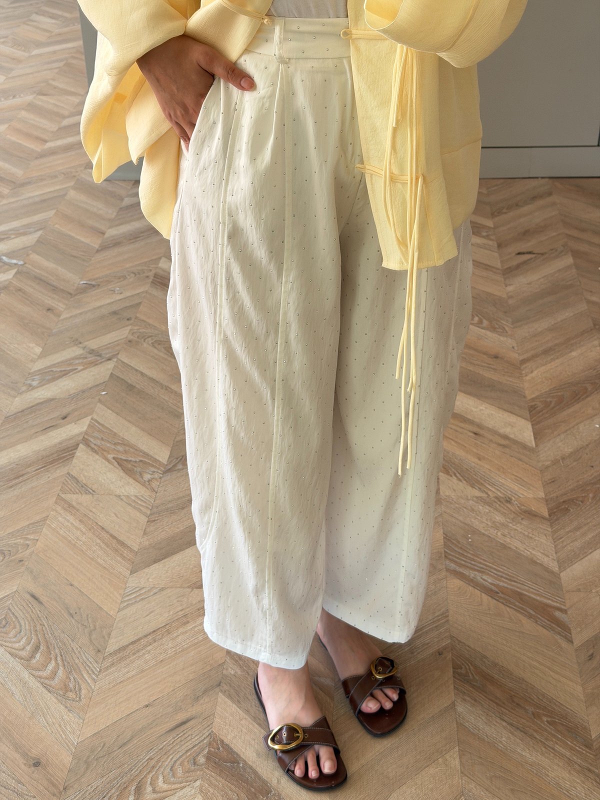 Velvet Taşlı Pantolon Beyaz (006)