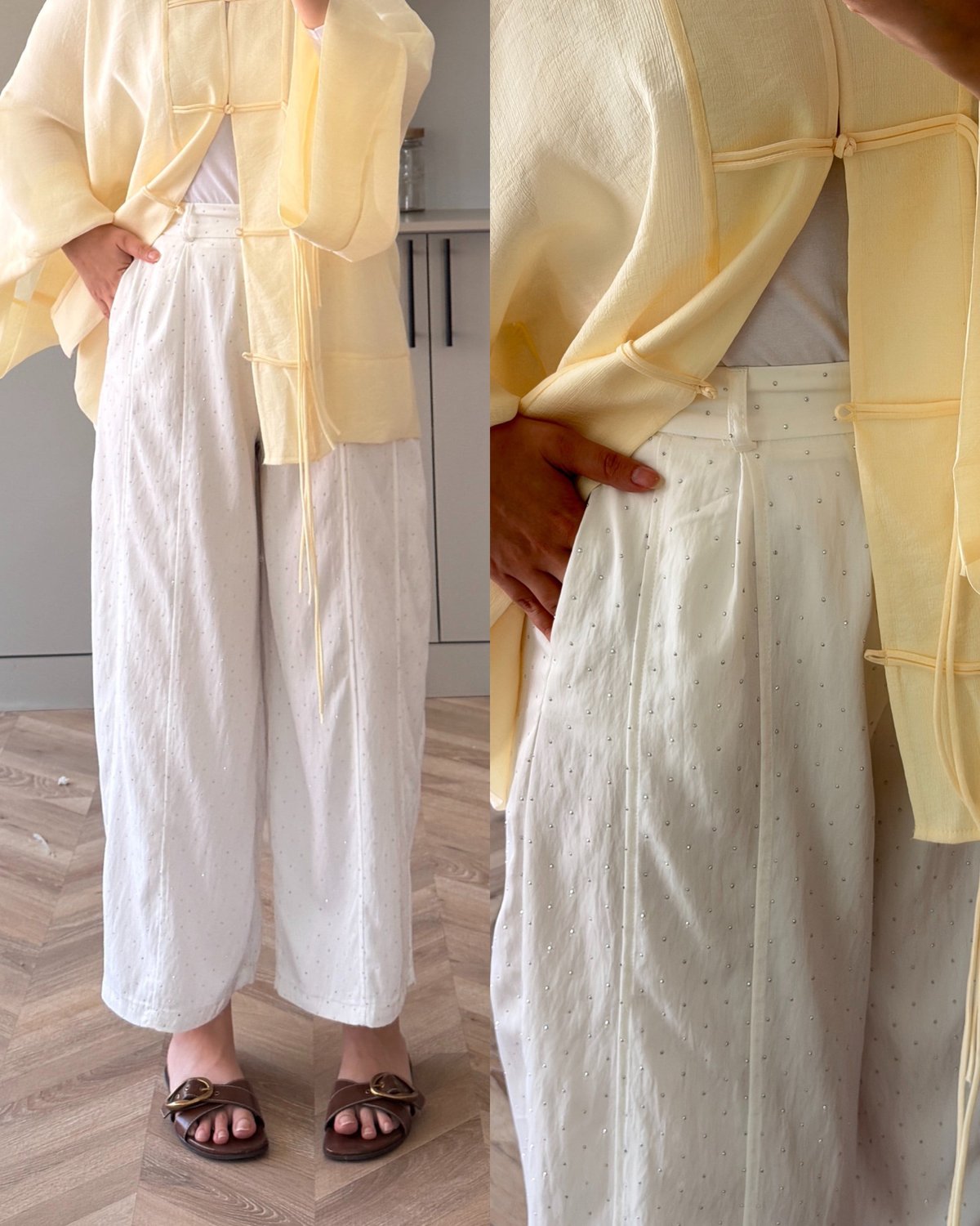 Velvet Taşlı Pantolon Beyaz (006)