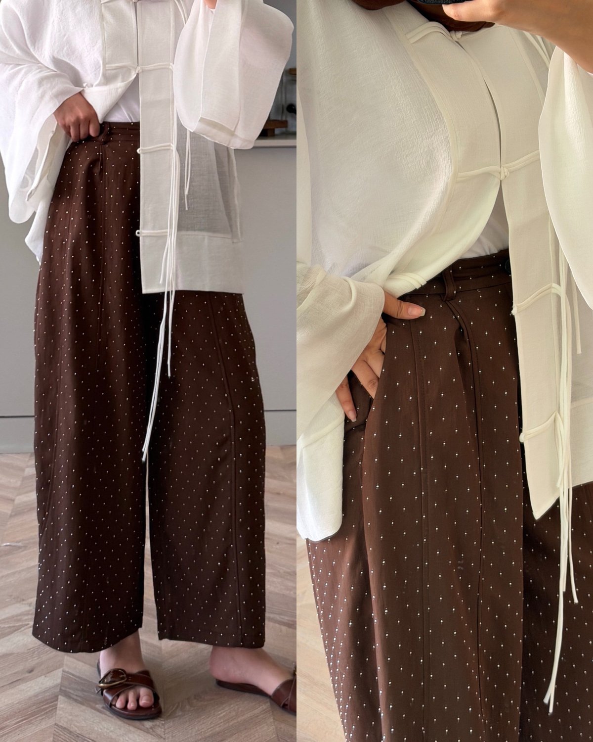 Velvet Taşlı Pantolon Kahve (006)