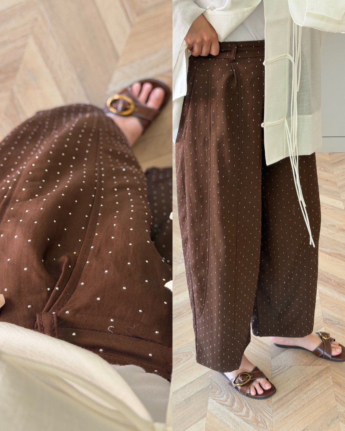 Velvet Taşlı Pantolon Kahve (006)