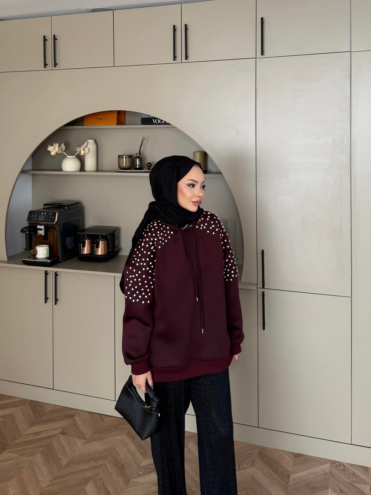 Taşlı Scuba Sweat Bordo