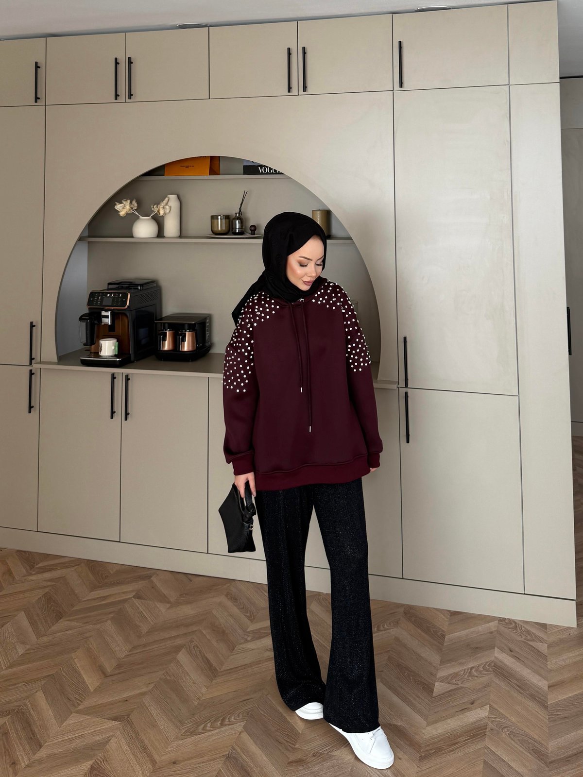 Taşlı Scuba Sweat Bordo