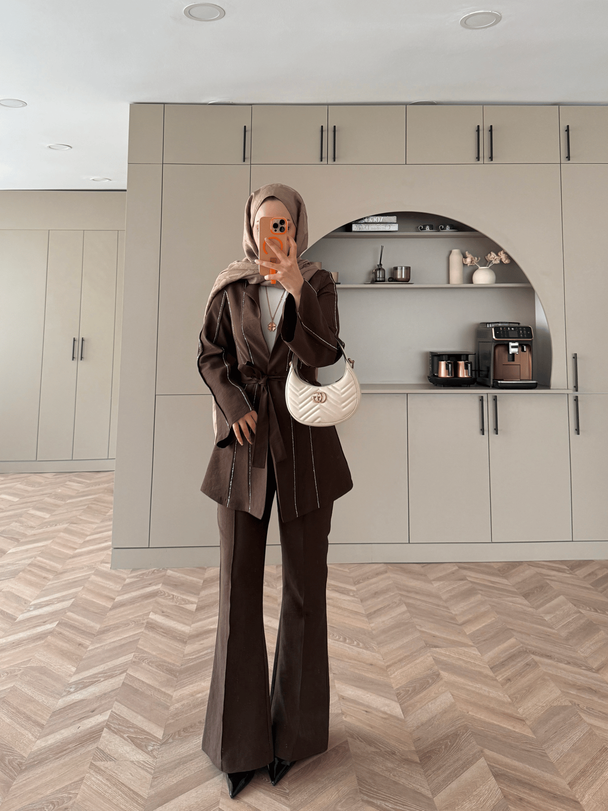 Teresa Nervür Taşlı Pantolonlu Takım Acı Kahve (26013)