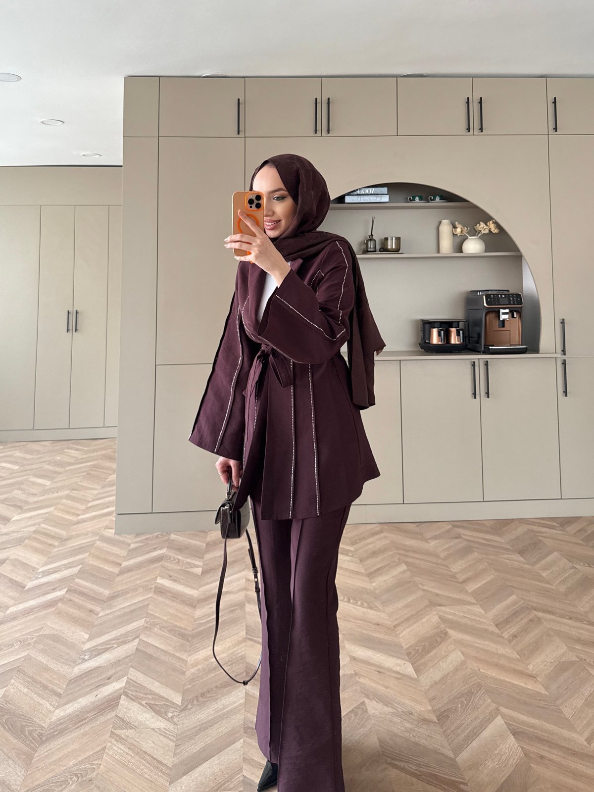 Teresa Nervür Taşlı Pantolonlu Takım Mürdüm (26013)