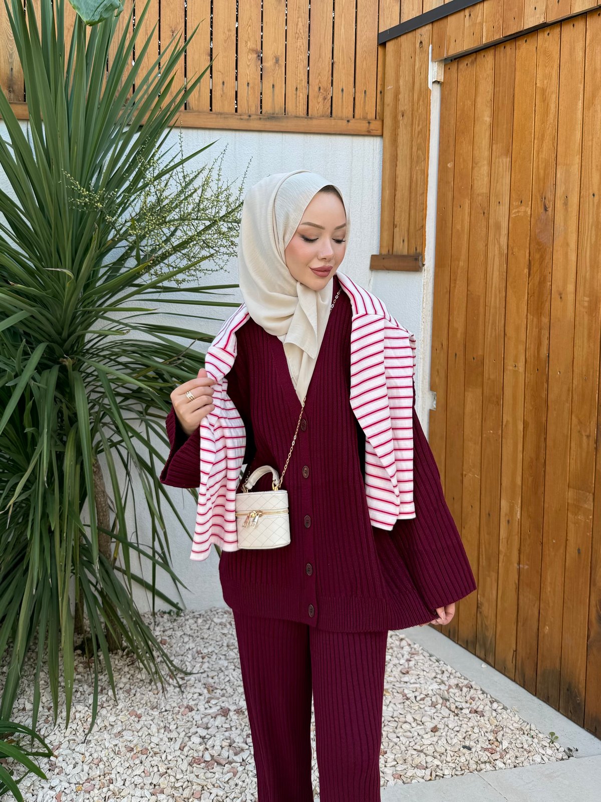 Tisho Fitilli Pantolonlu Takım Bordo (25630)