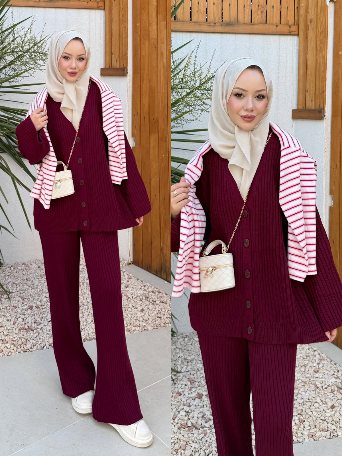 Tisho Fitilli Pantolonlu Takım Bordo (25630)