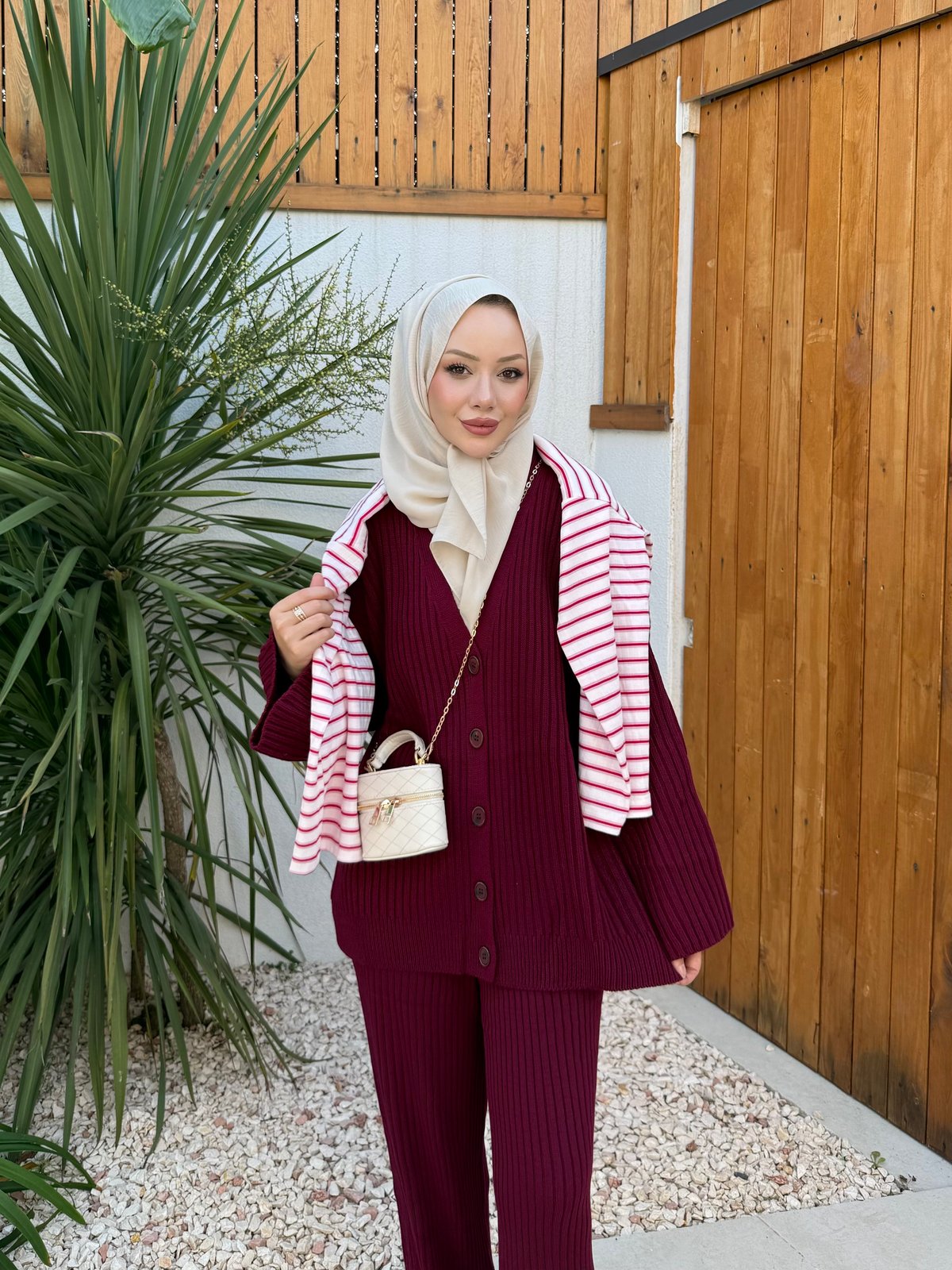 Tisho Fitilli Pantolonlu Takım Bordo (25630)