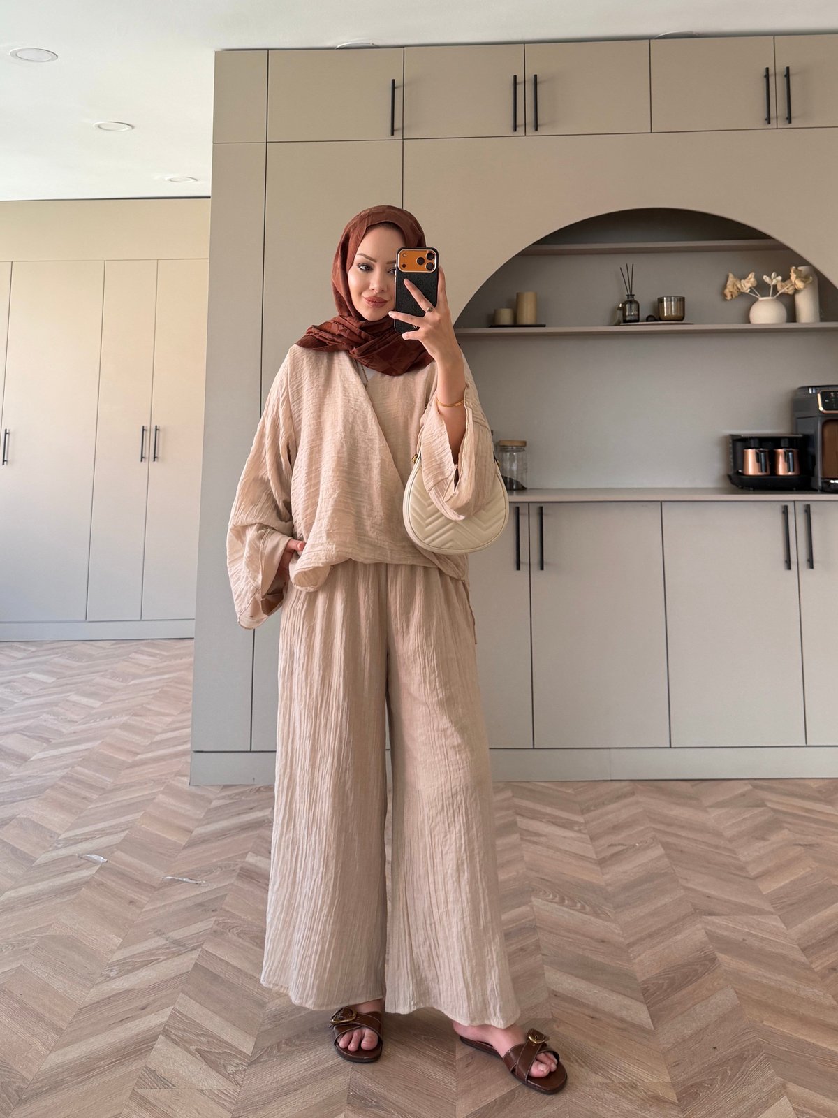 Tiva Yarasa Kol Pantolonlu Takım Bej (5810)