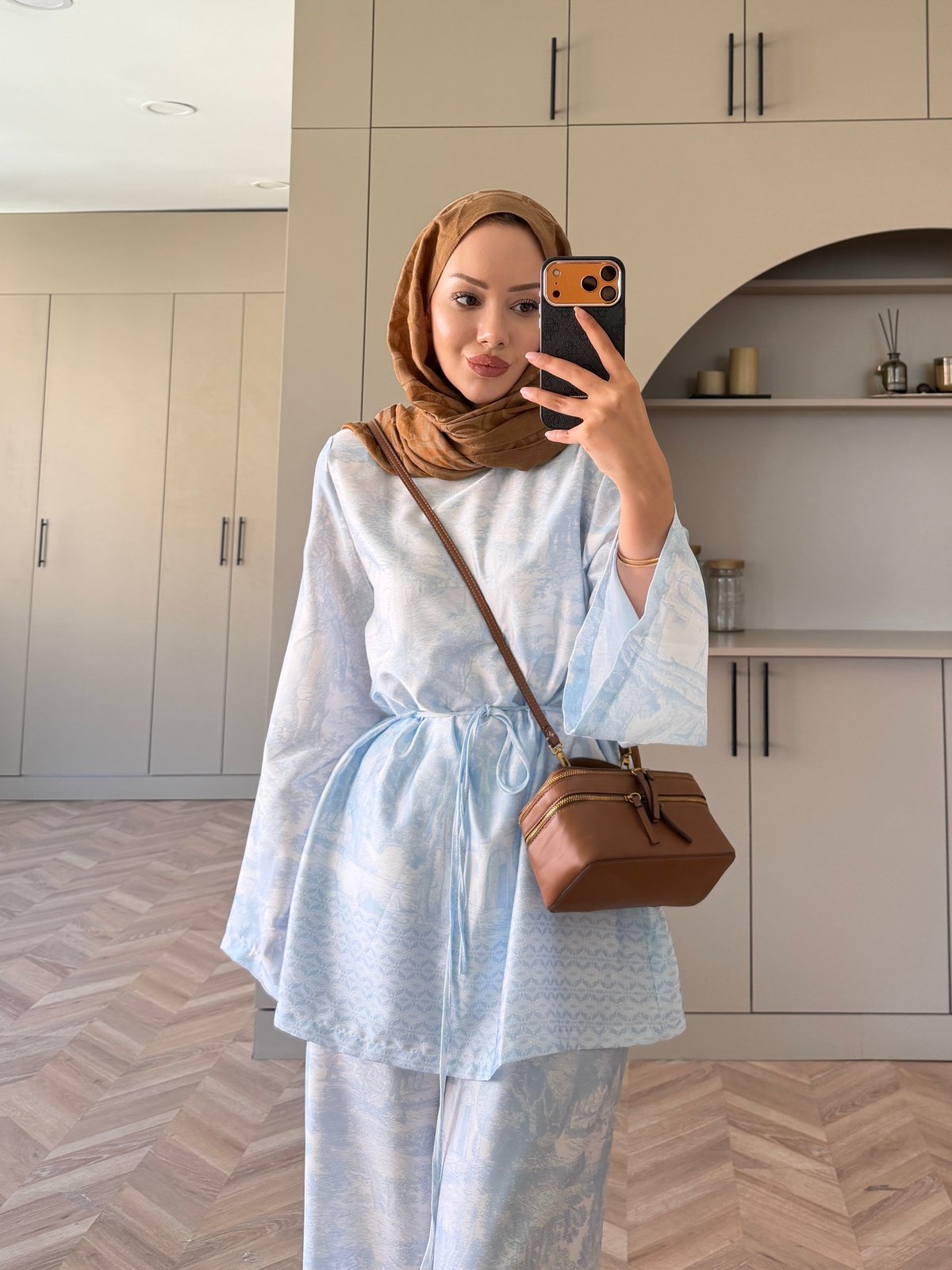 Toile Desenli Pantolonlu Takım Bebe Mavisi (4525)