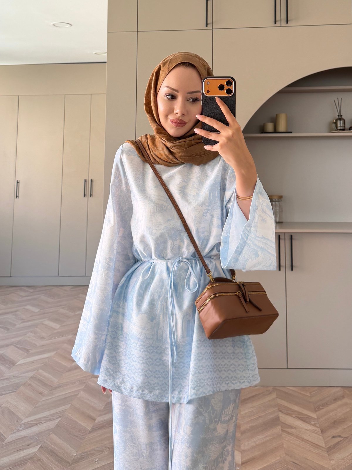 Toile Desenli Pantolonlu Takım Bebe Mavisi (4525)