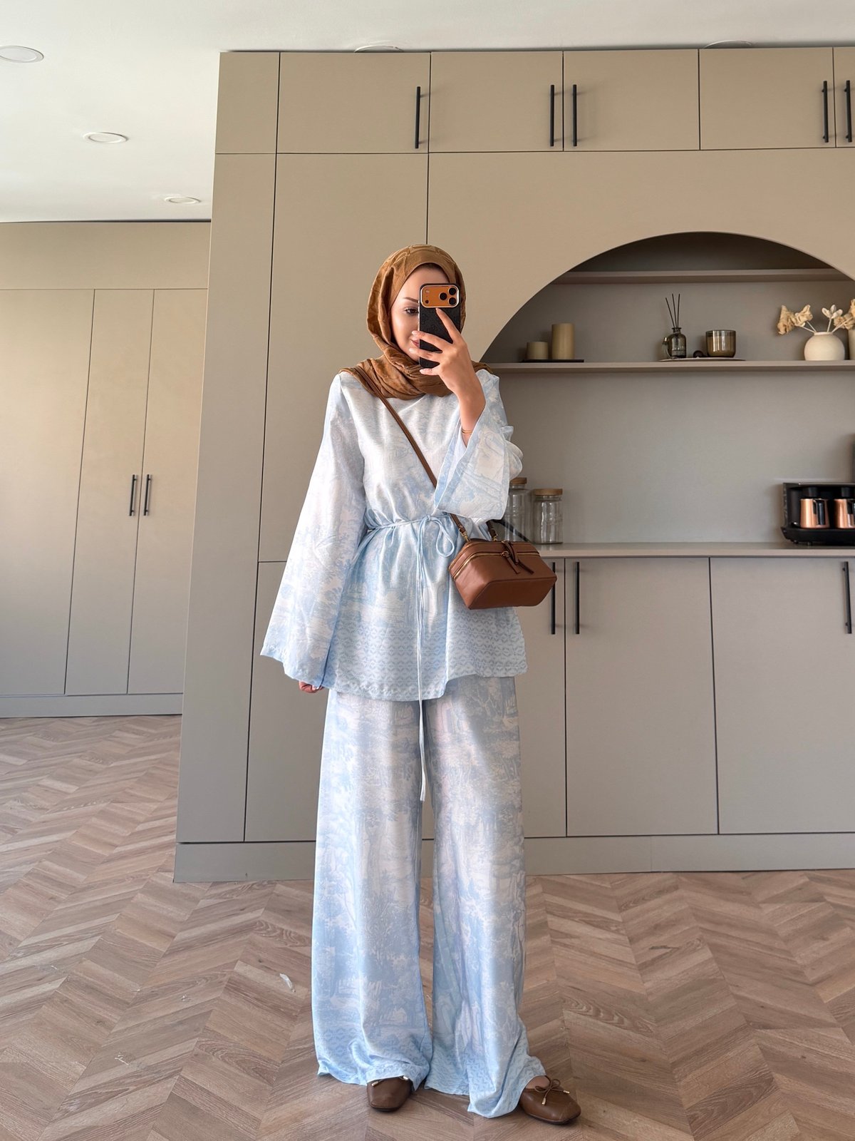 Toile Desenli Pantolonlu Takım Bebe Mavisi (4525)