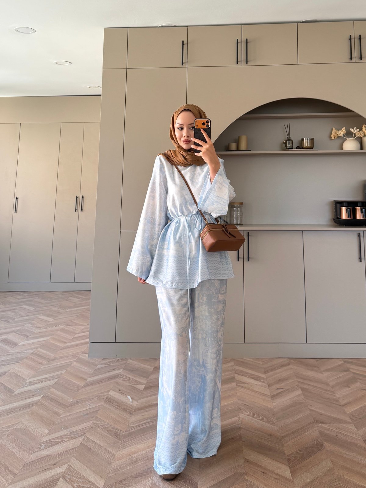 Toile Desenli Pantolonlu Takım Bebe Mavisi (4525)
