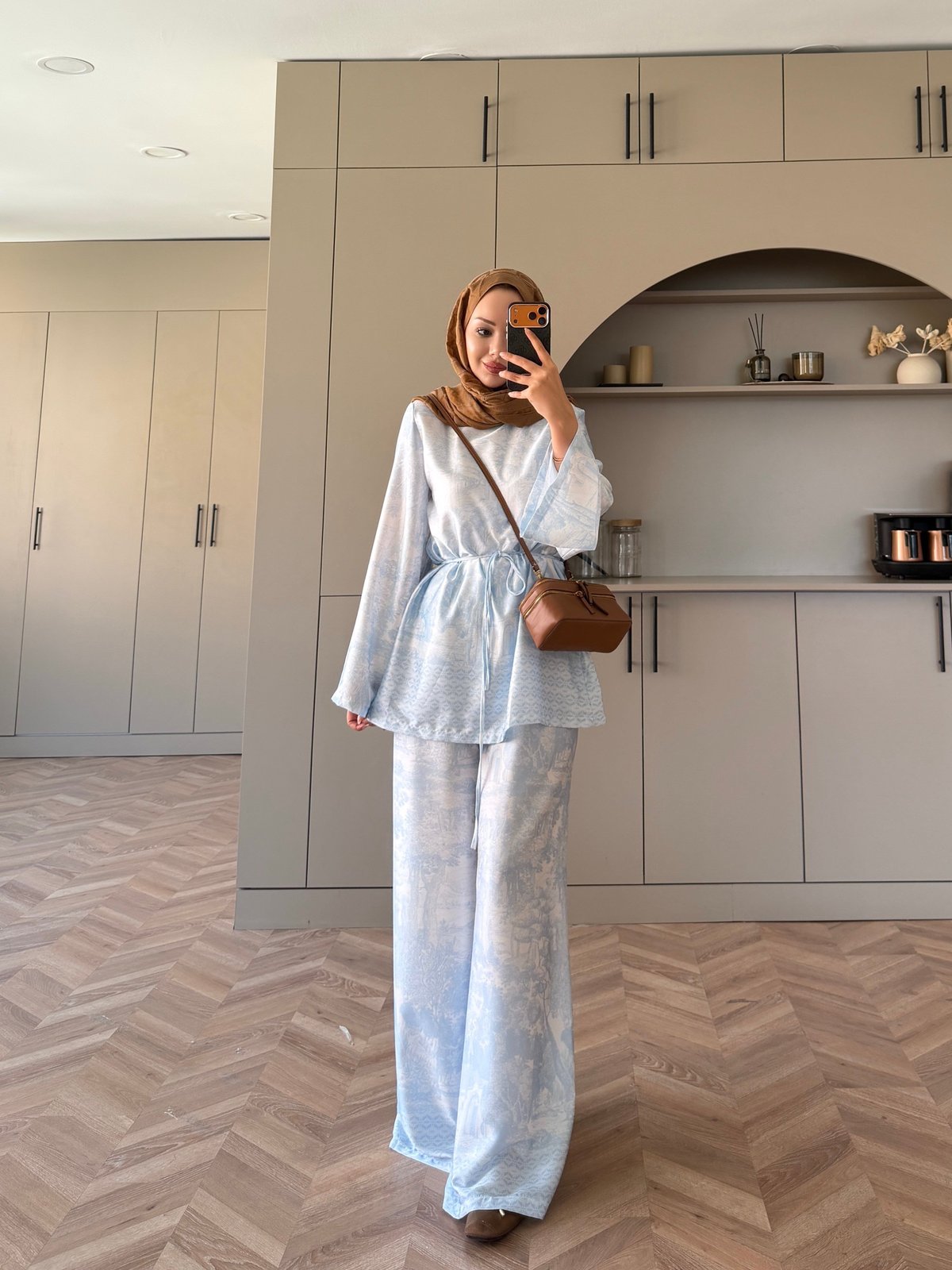 Toile Desenli Pantolonlu Takım Bebe Mavisi (4525)