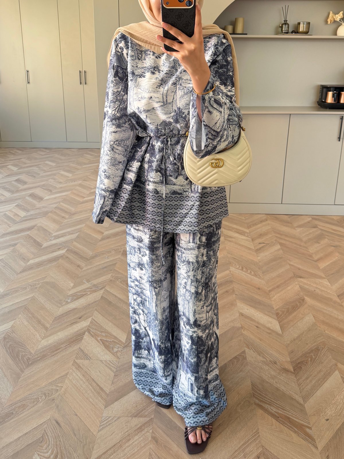 Toile Desenli Pantolonlu Takım Lacivert (4525)