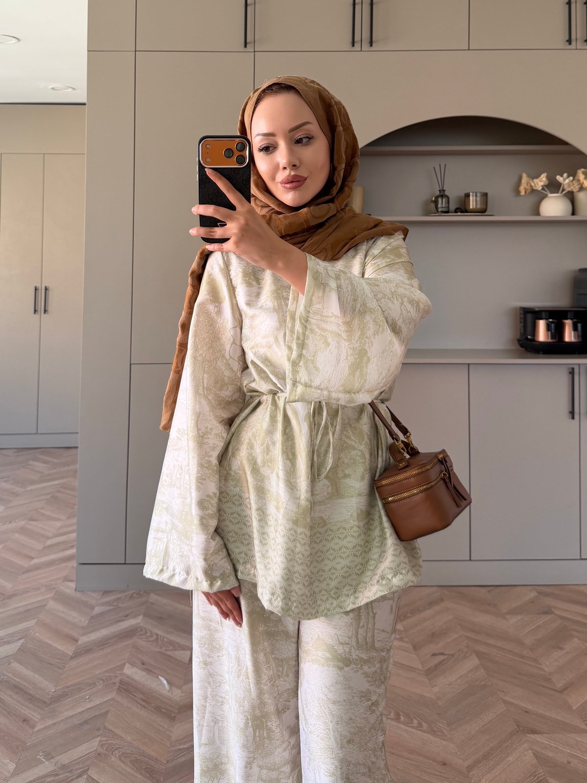 Toile Desenli Pantolonlu Takım Yeşil (4525)