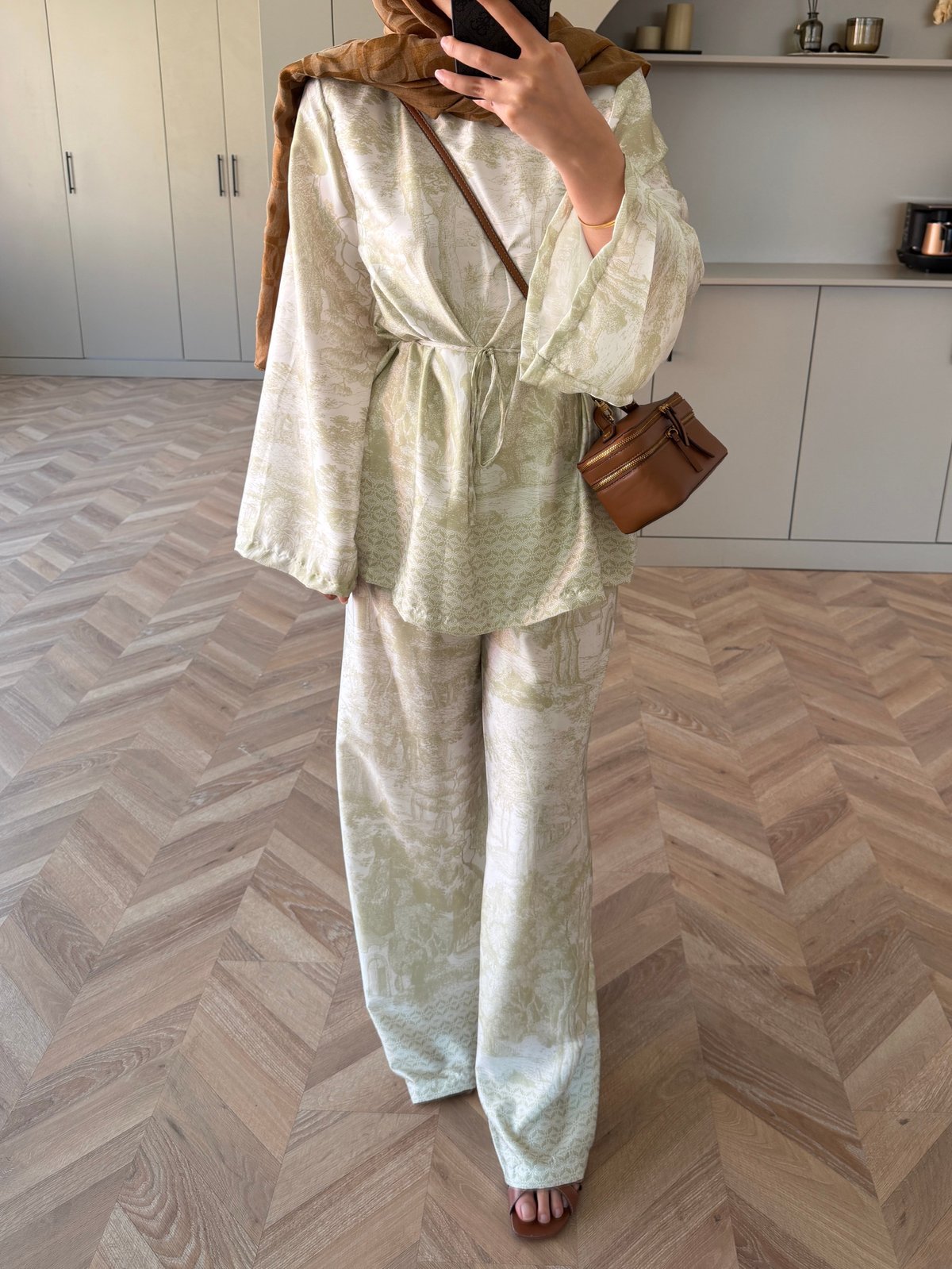 Toile Desenli Pantolonlu Takım Yeşil (4525)