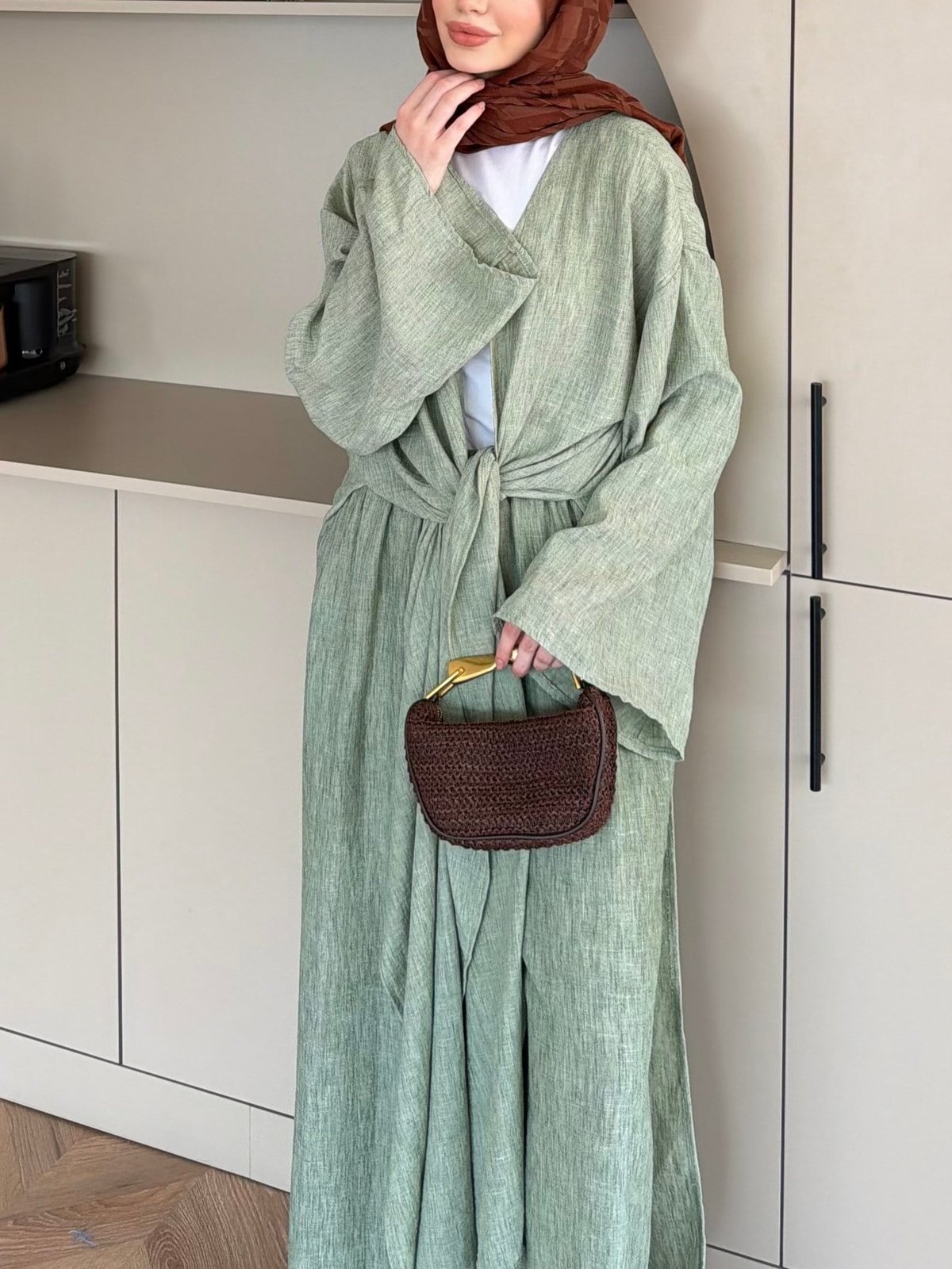 Tokyo Yırtmaçlı Kimono Pantolonlu Takım Yeşil (5813)
