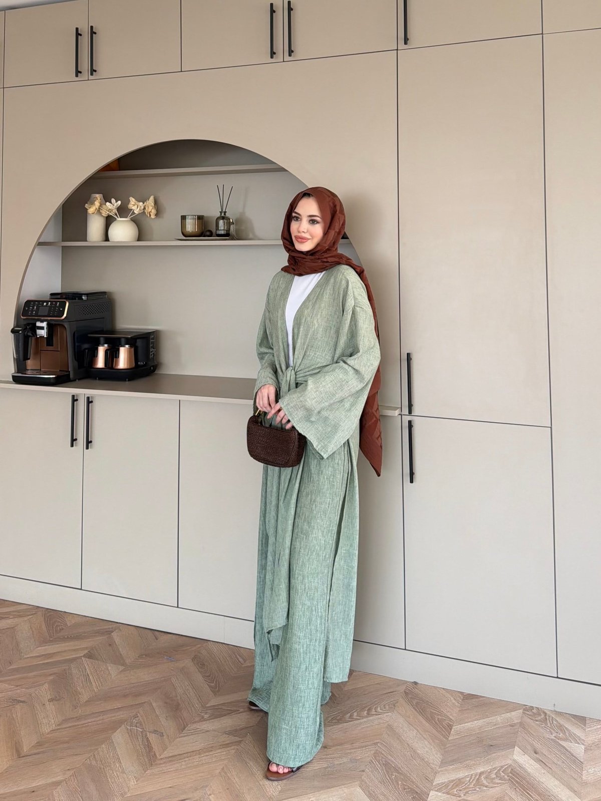 Tokyo Yırtmaçlı Kimono Pantolonlu Takım Yeşil (5813)