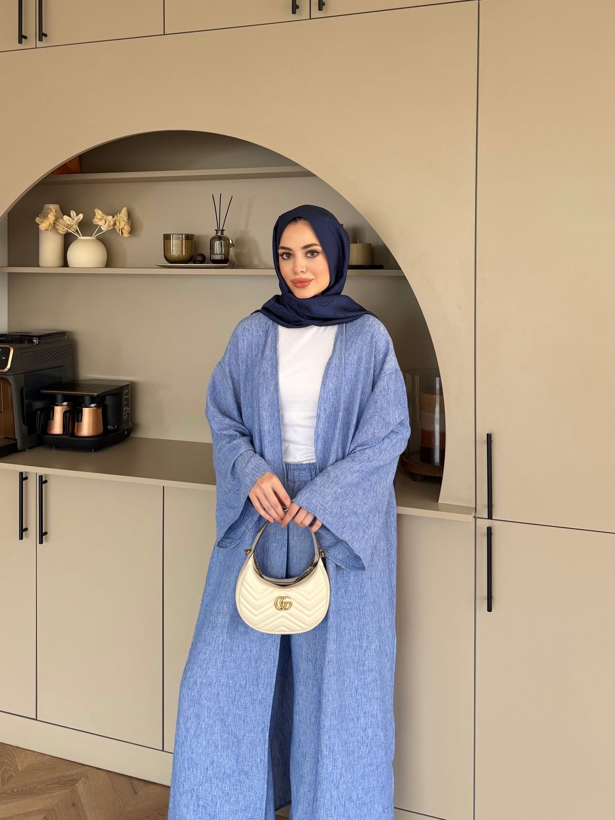 Tokyo Yırtmaçlı Kimono Pantolonlu Takım Mavi (5813)