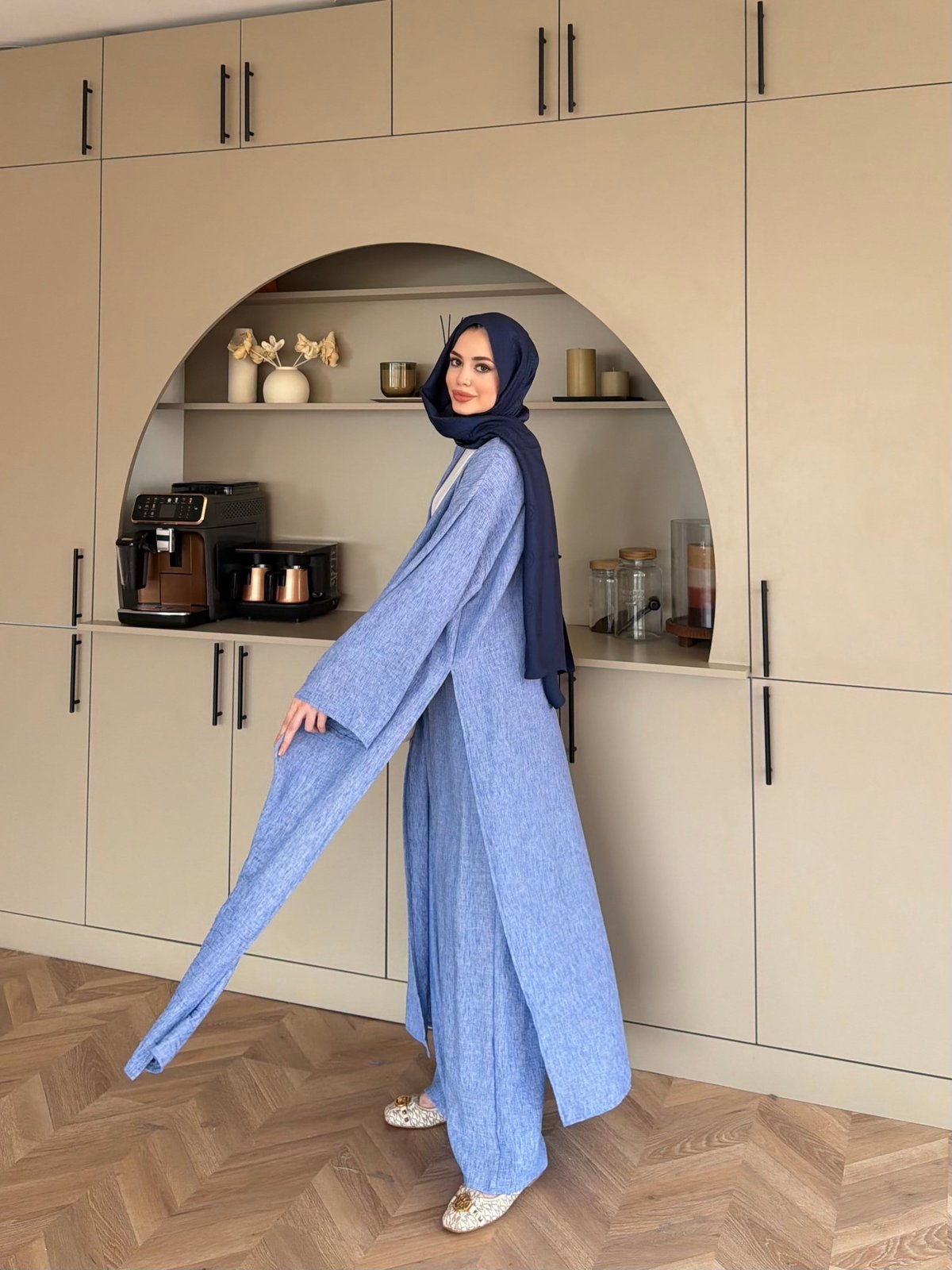 Tokyo Yırtmaçlı Kimono Pantolonlu Takım Mavi (5813)