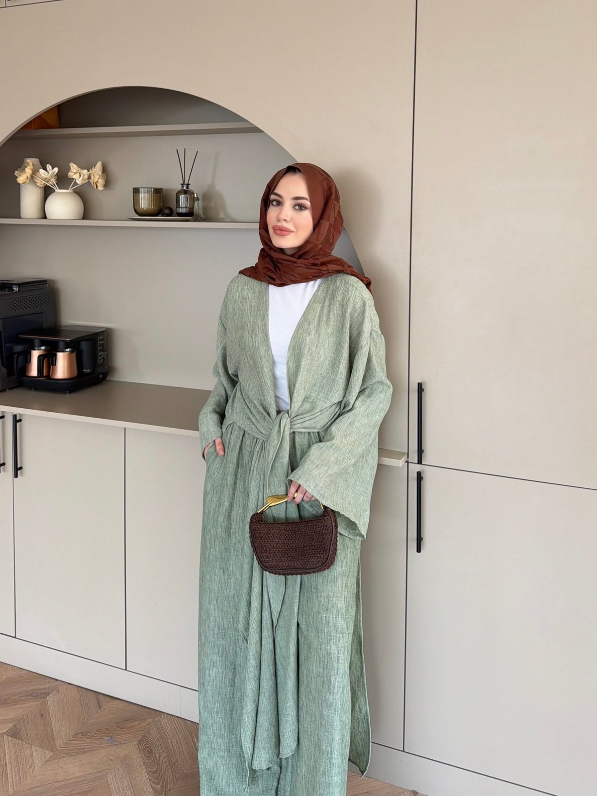 Tokyo Yırtmaçlı Kimono Pantolonlu Takım Yeşil (5813)