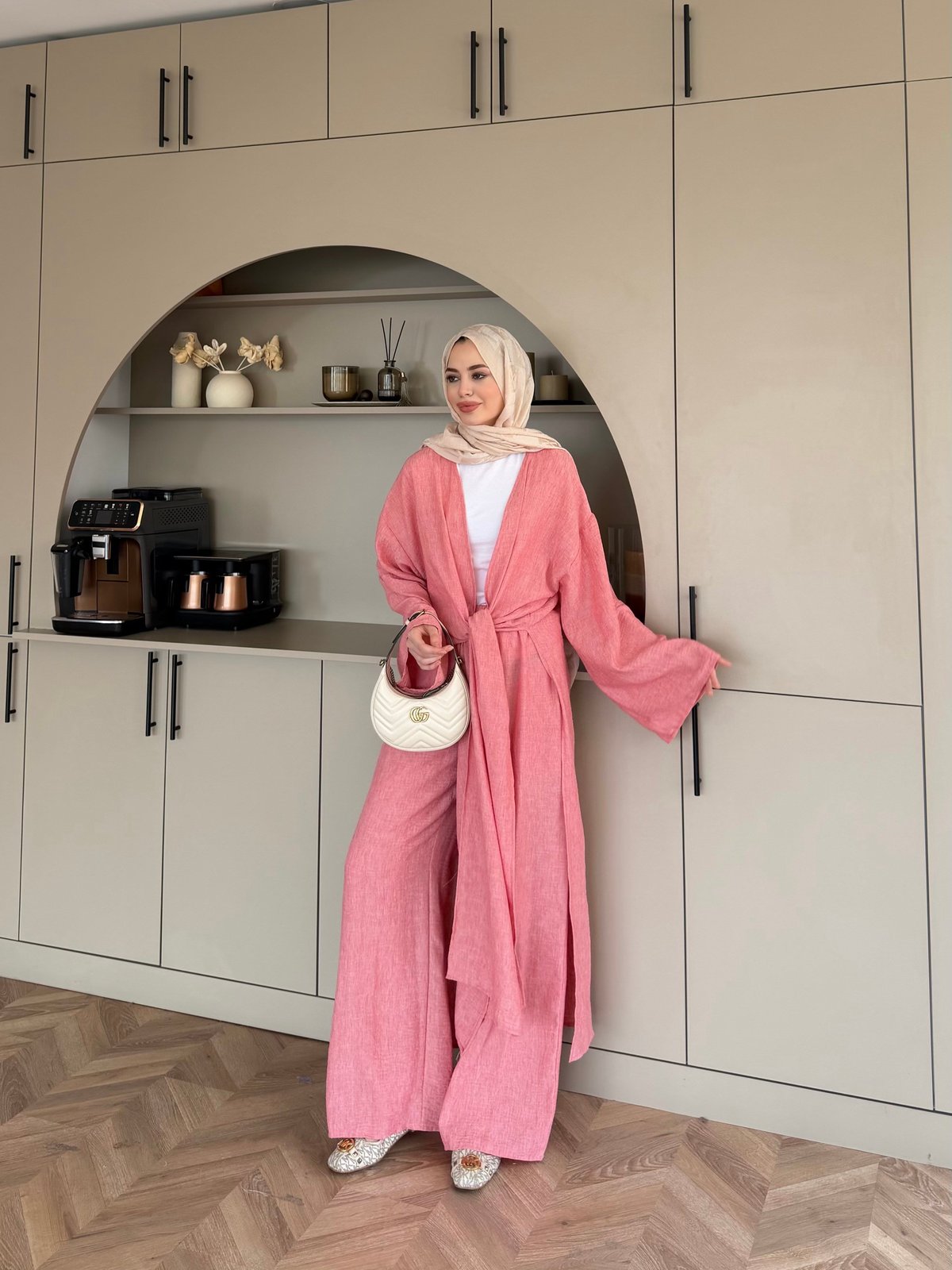 Tokyo Yırtmaçlı Kimono Pantolonlu Takım Pembe (5813)