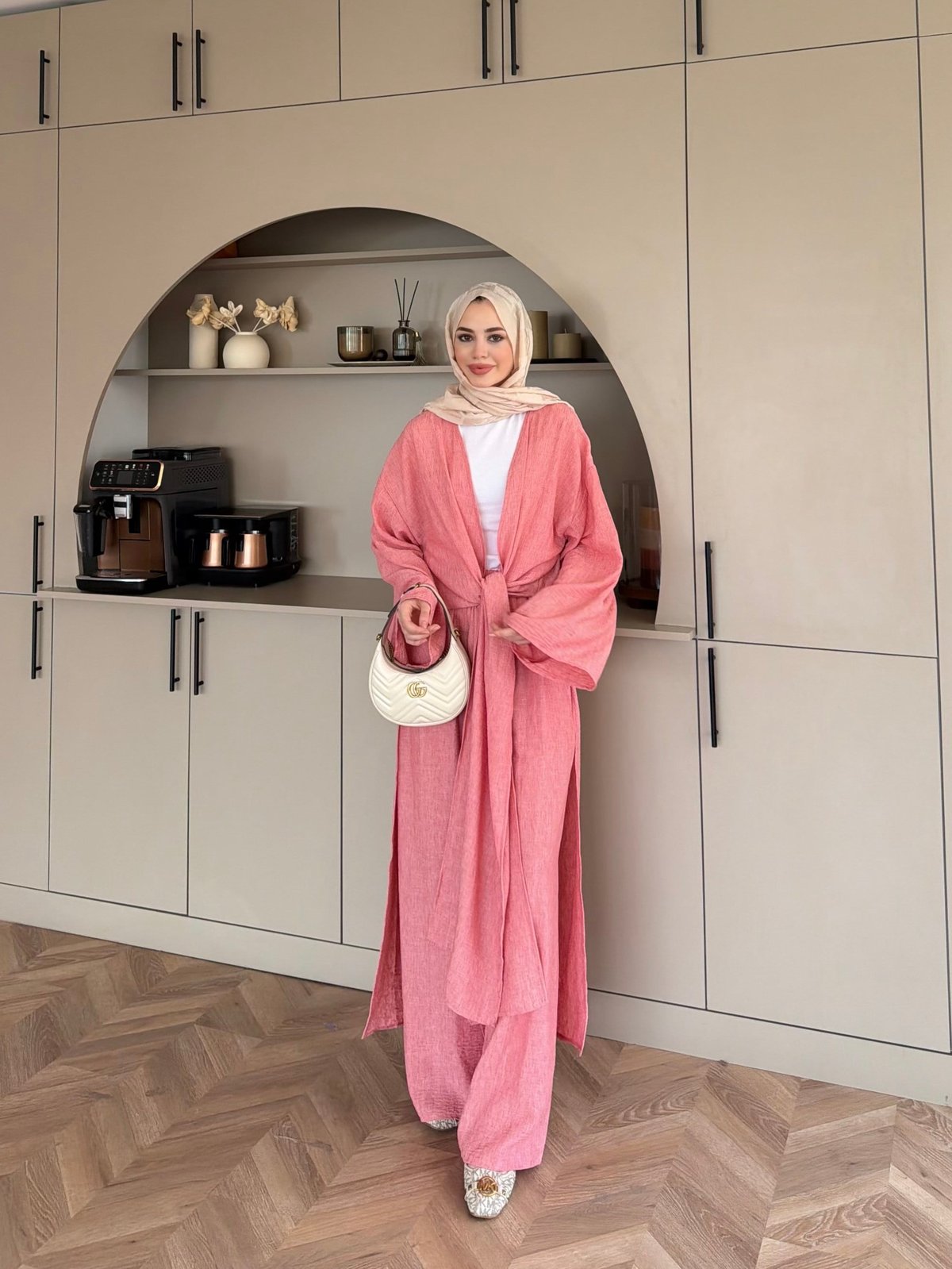 Tokyo Yırtmaçlı Kimono Pantolonlu Takım Pembe (5813)