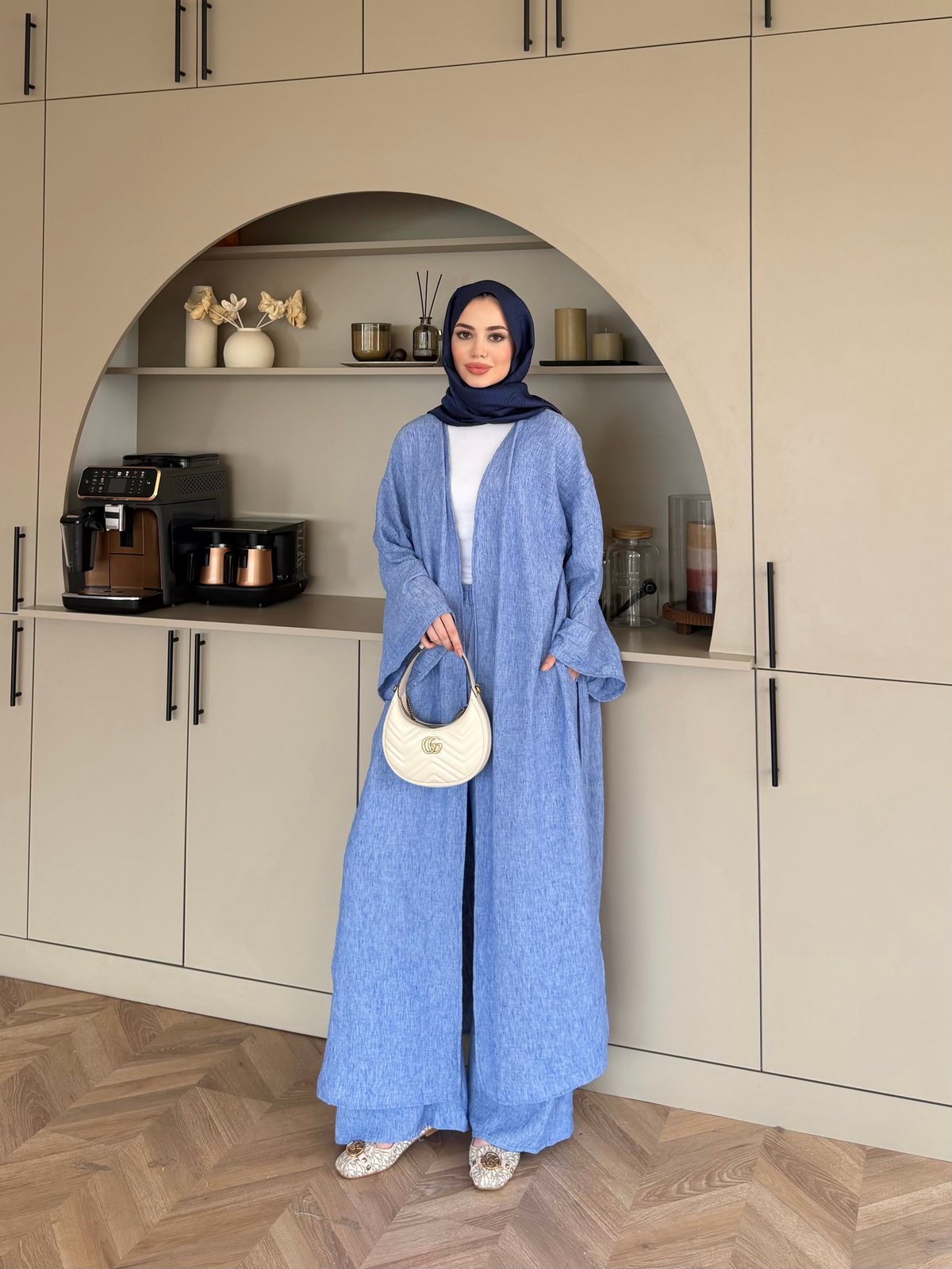 Tokyo Yırtmaçlı Kimono Pantolonlu Takım Mavi (5813)