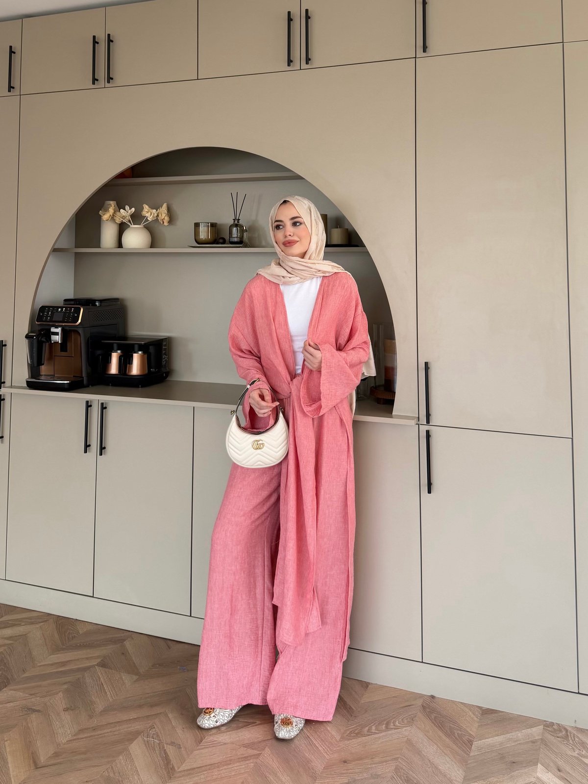 Tokyo Yırtmaçlı Kimono Pantolonlu Takım Pembe (5813)