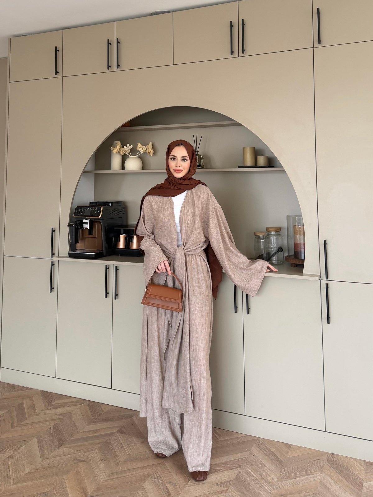 Tokyo Yırtmaçlı Kimono Pantolonlu Takım kahve (5813)