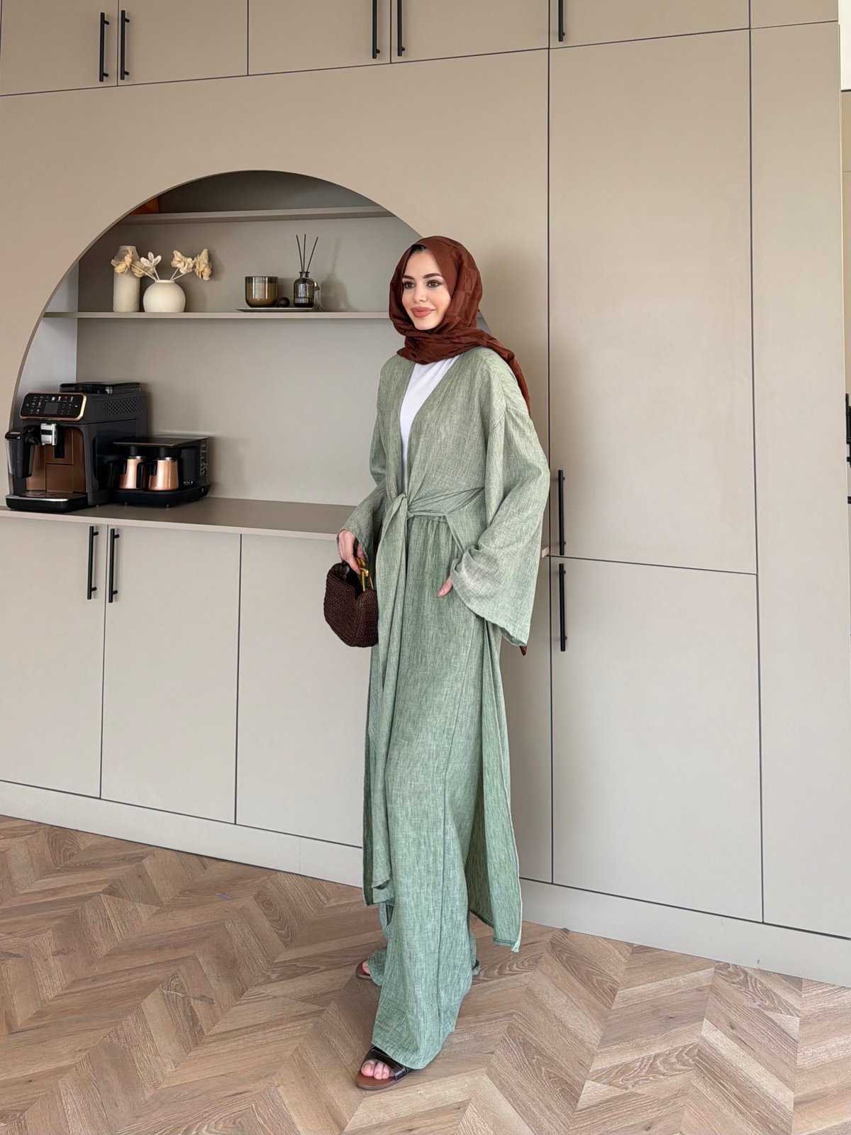 Tokyo Yırtmaçlı Kimono Pantolonlu Takım Yeşil (5813)