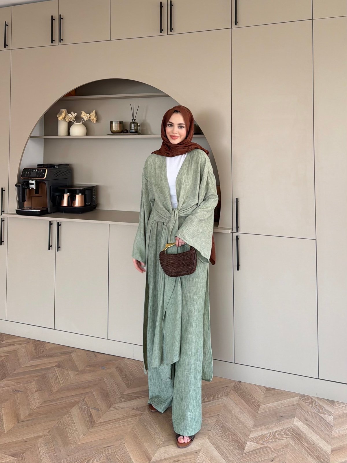 Tokyo Yırtmaçlı Kimono Pantolonlu Takım Yeşil (5813)