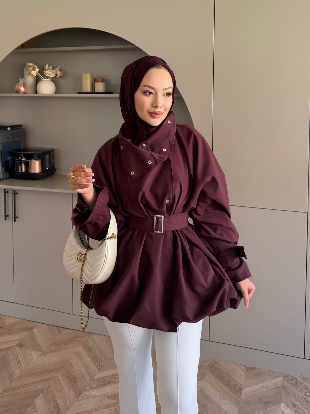 Tuya Çıtçıtlı Bomber Ceket Bordo (4568)