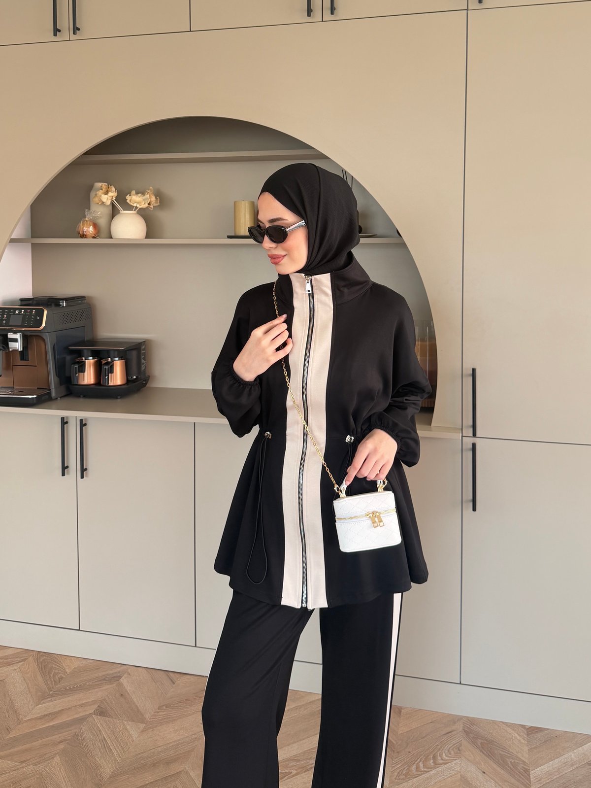 Vega Şerit Detaylı Dik Yaka Oysh Takım Siyah (2380)