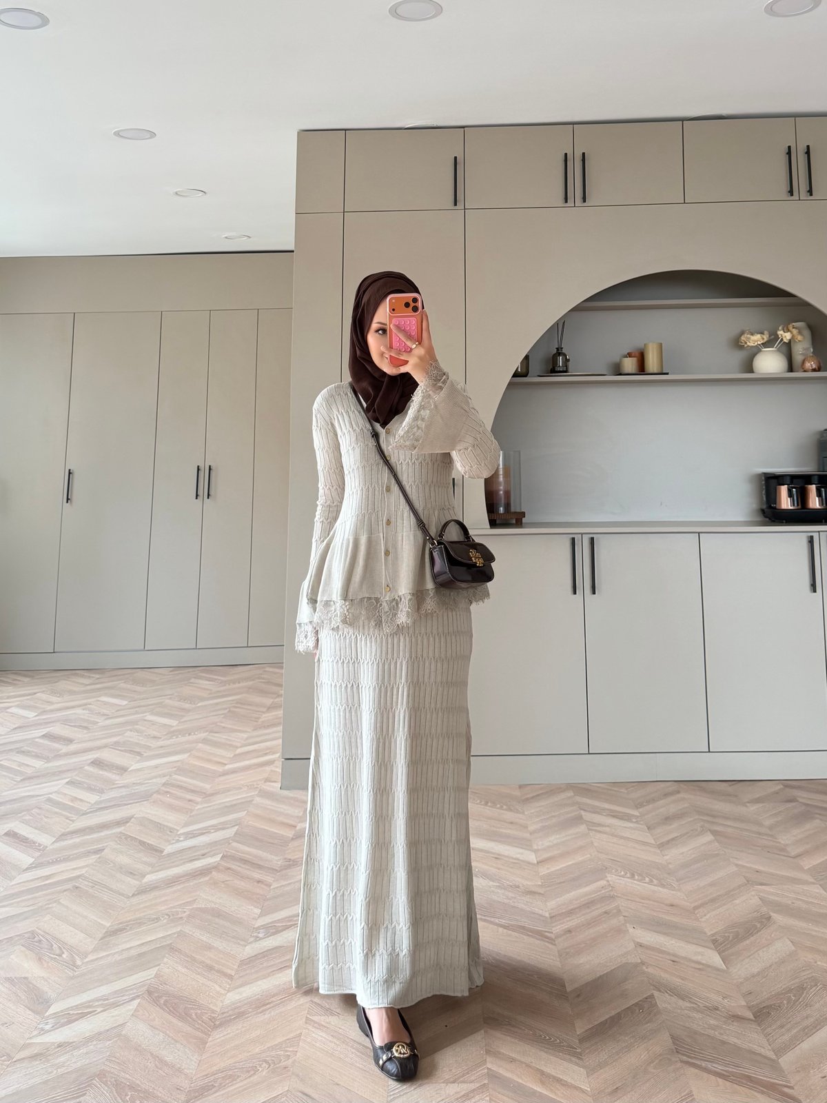 Viona Örme Dantel Detaylı Etekli Takım Bej (4021)
