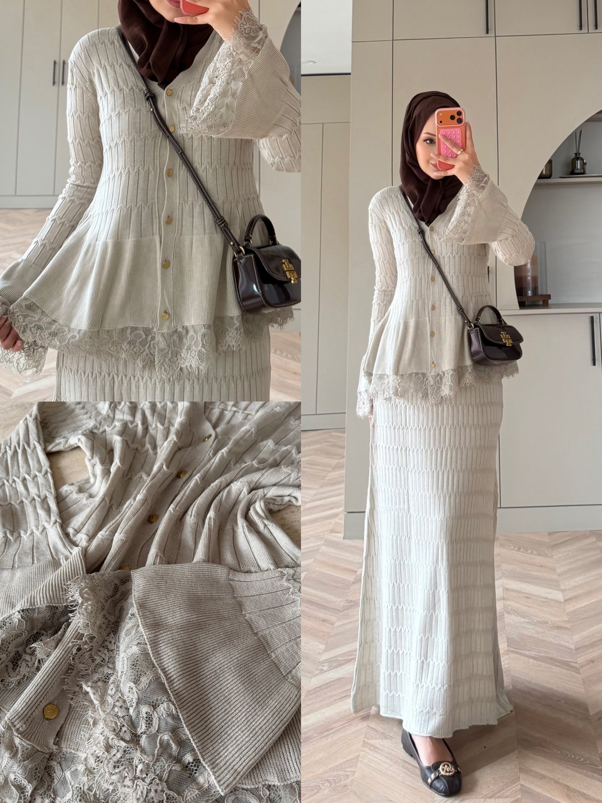 Viona Örme Dantel Detaylı Etekli Takım Bej (4021)