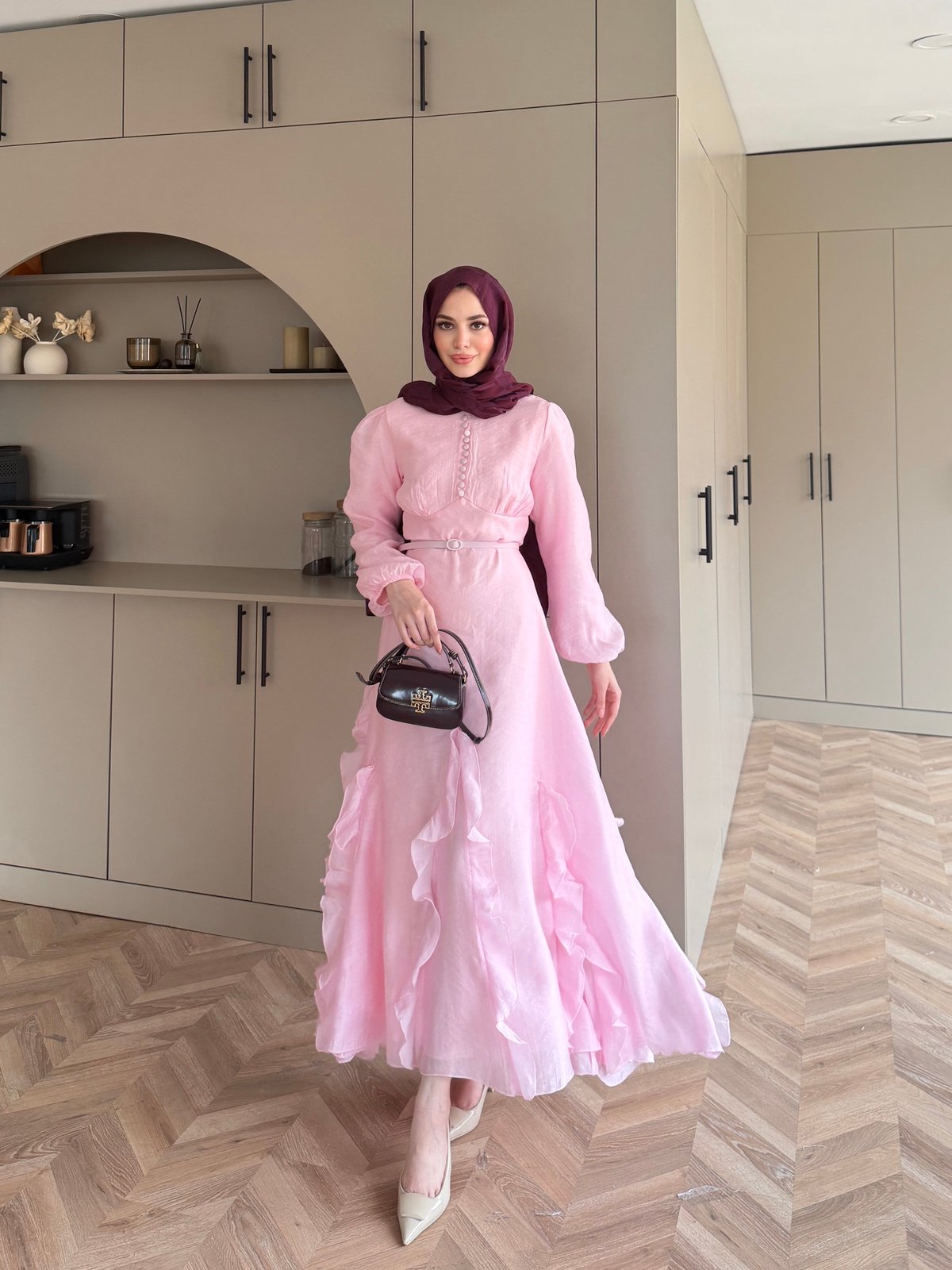 Visal Fırfırlı Elbise Pembe (26173)