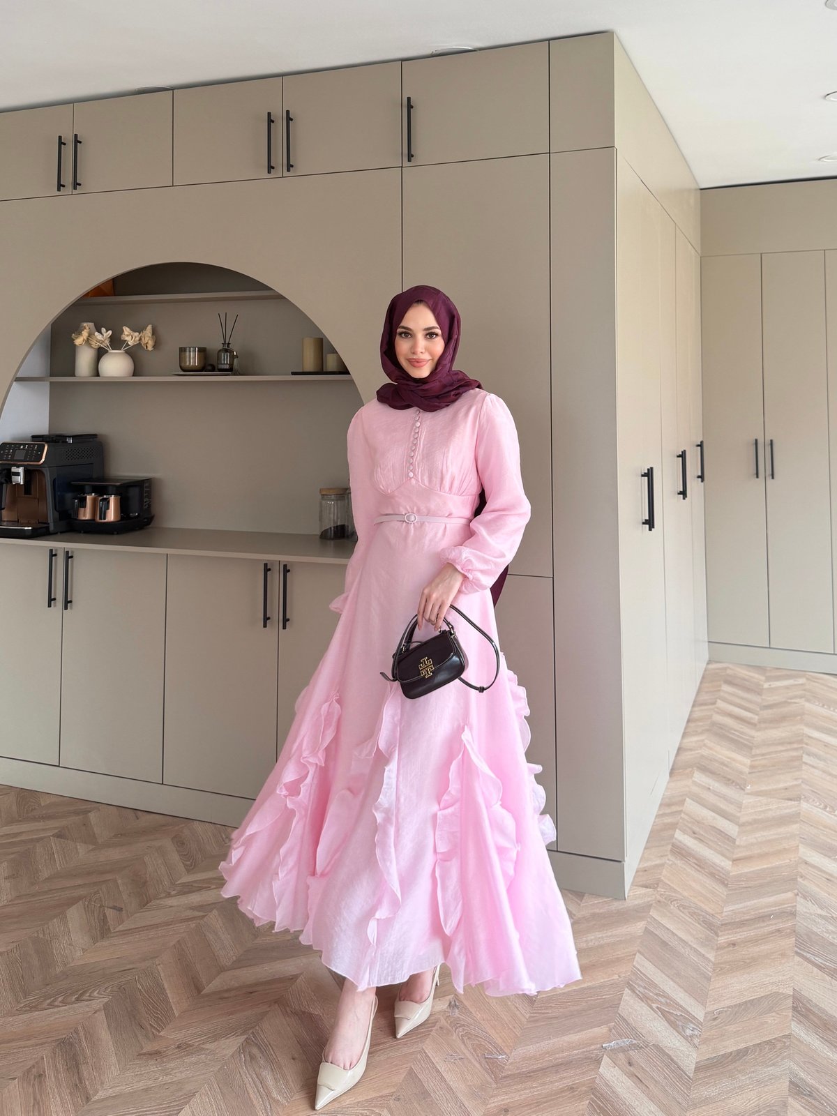 Visal Fırfırlı Elbise Pembe (26173)